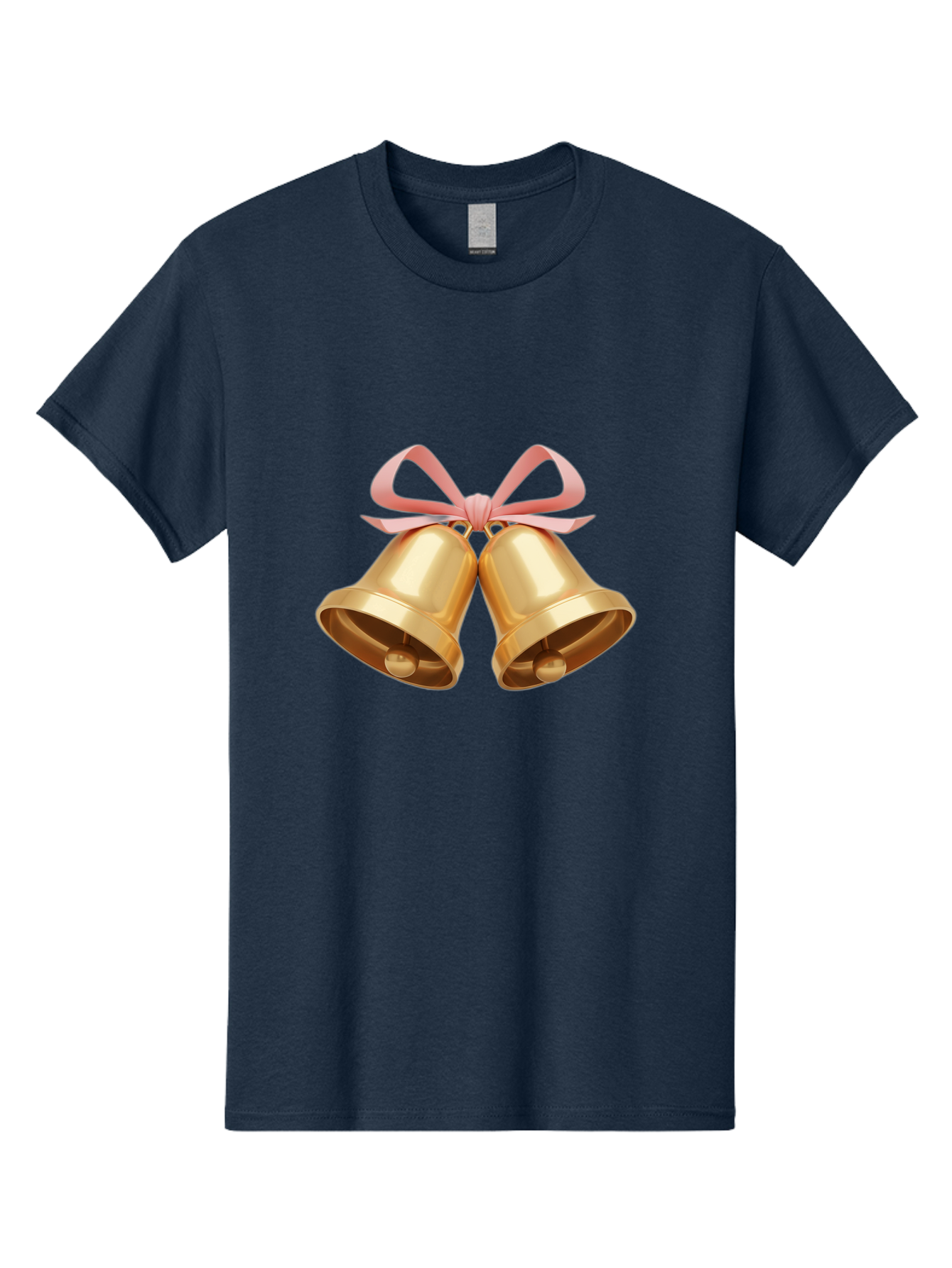 Golden-Bells Men'S Graphic Tee, 100% Cotton, Comfortable Casual Summer Wear, Machine Washable, Golden Bells, Pink Ribbon, Festive Decor, Holiday Decorations, Christmas Ornaments, Shiny Bells, Celebratory Symbols, Elegant Gift Wrapping Baa773