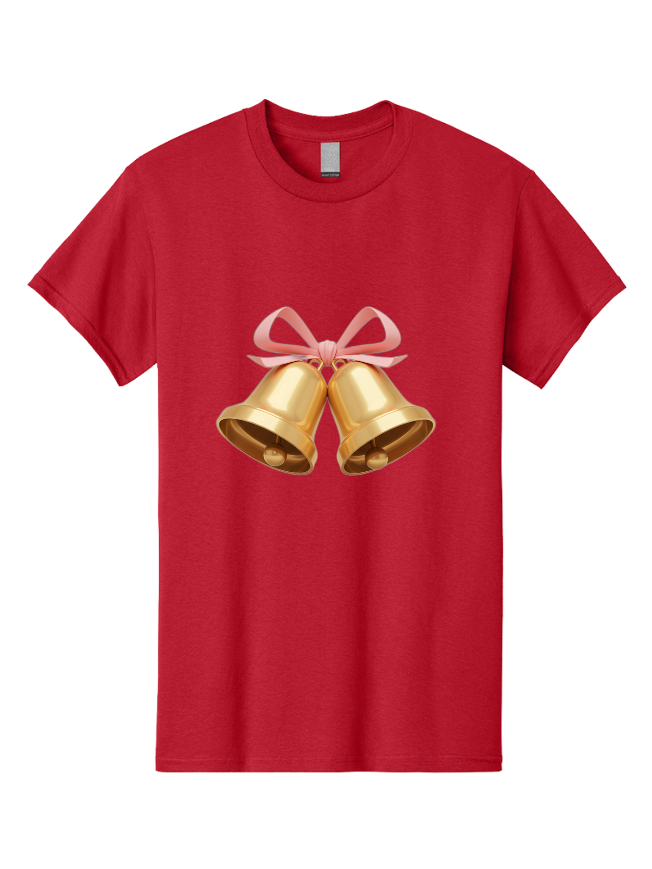Golden-Bells Men'S Graphic Tee, 100% Cotton, Comfortable Casual Summer Wear, Machine Washable, Golden Bells, Pink Ribbon, Festive Decor, Holiday Decorations, Christmas Ornaments, Shiny Bells, Celebratory Symbols, Elegant Gift Wrapping Baa773