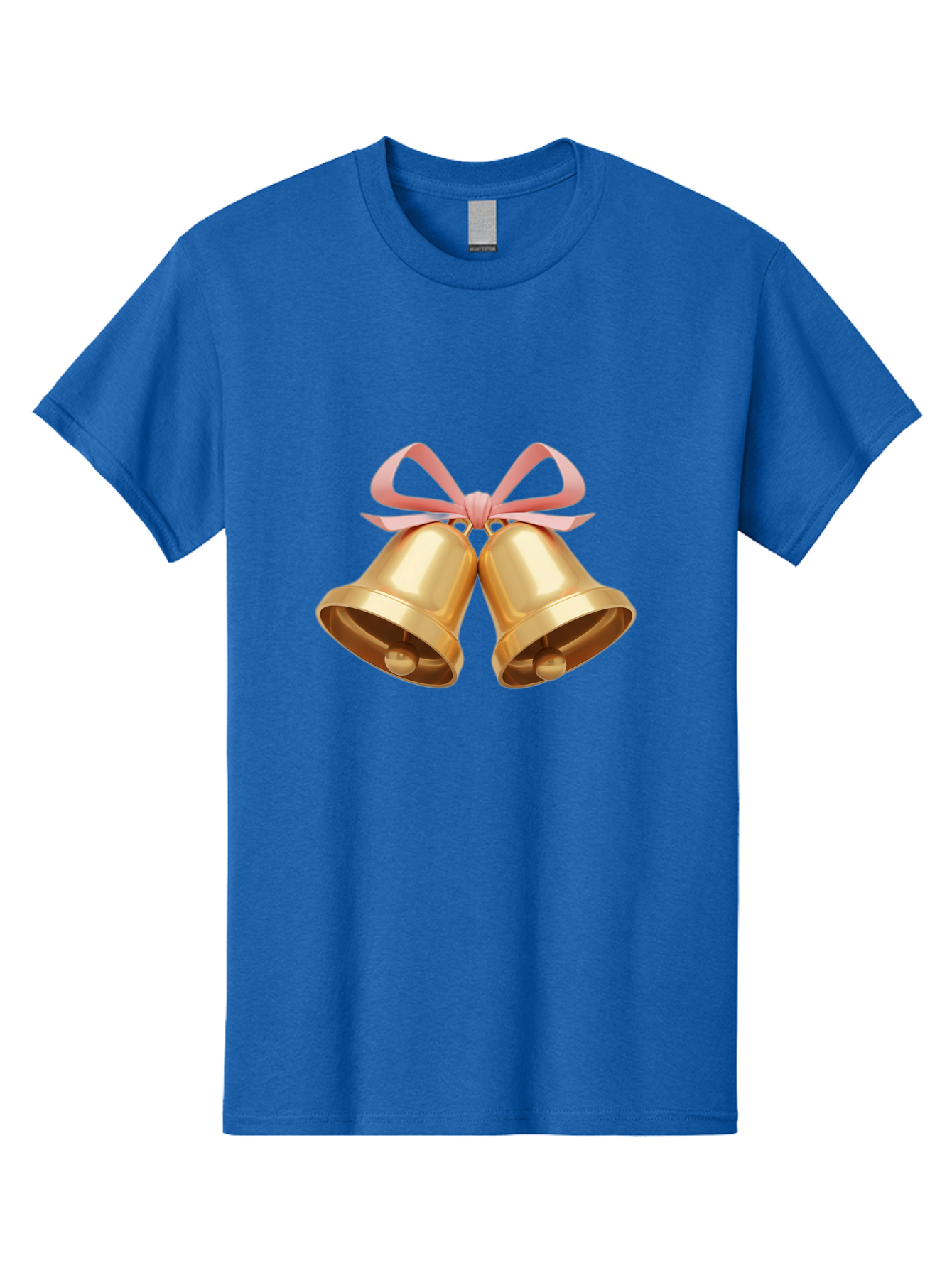 Golden-Bells Men'S Graphic Tee, 100% Cotton, Comfortable Casual Summer Wear, Machine Washable, Golden Bells, Pink Ribbon, Festive Decor, Holiday Decorations, Christmas Ornaments, Shiny Bells, Celebratory Symbols, Elegant Gift Wrapping Baa773