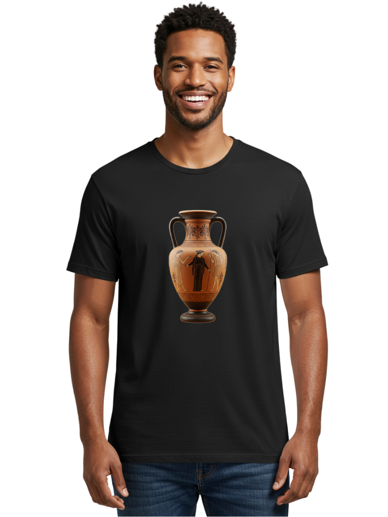 Greek-Vase Men'S Graphic Tee, 100% Cotton, Comfortable Casual Summer Wear, Machine Washable, Ancient Greek Pottery, Red Figure Technique, Classical Art, Mythological Scene, Women In Togas, Elegant Design, Ornate Patterns, Historical Artifact, Baa775