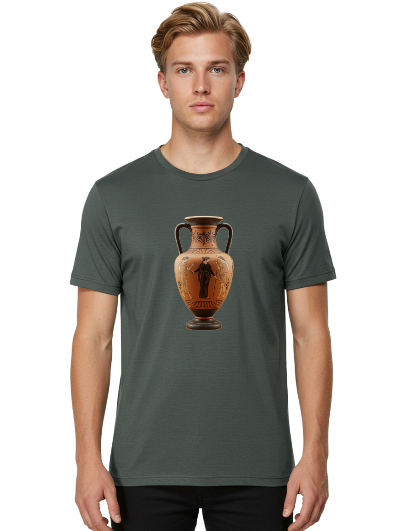 Greek-Vase Men'S Graphic Tee, 100% Cotton, Comfortable Casual Summer Wear, Machine Washable, Ancient Greek Pottery, Red Figure Technique, Classical Art, Mythological Scene, Women In Togas, Elegant Design, Ornate Patterns, Historical Artifact, Baa775