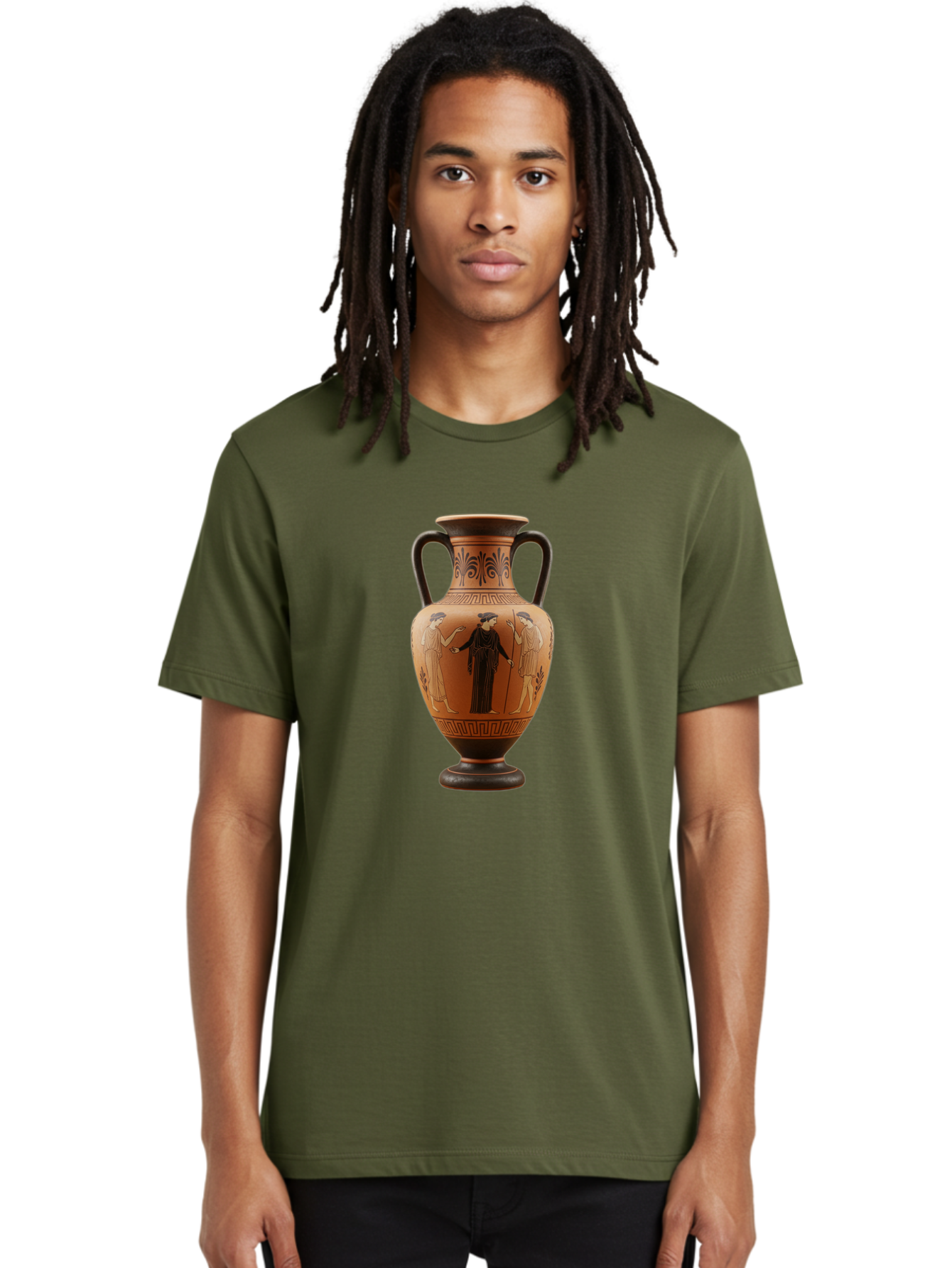 Greek-Vase Men'S Graphic Tee, 100% Cotton, Comfortable Casual Summer Wear, Machine Washable, Ancient Greek Pottery, Red Figure Technique, Classical Art, Mythological Scene, Women In Togas, Elegant Design, Ornate Patterns, Historical Artifact, Baa775