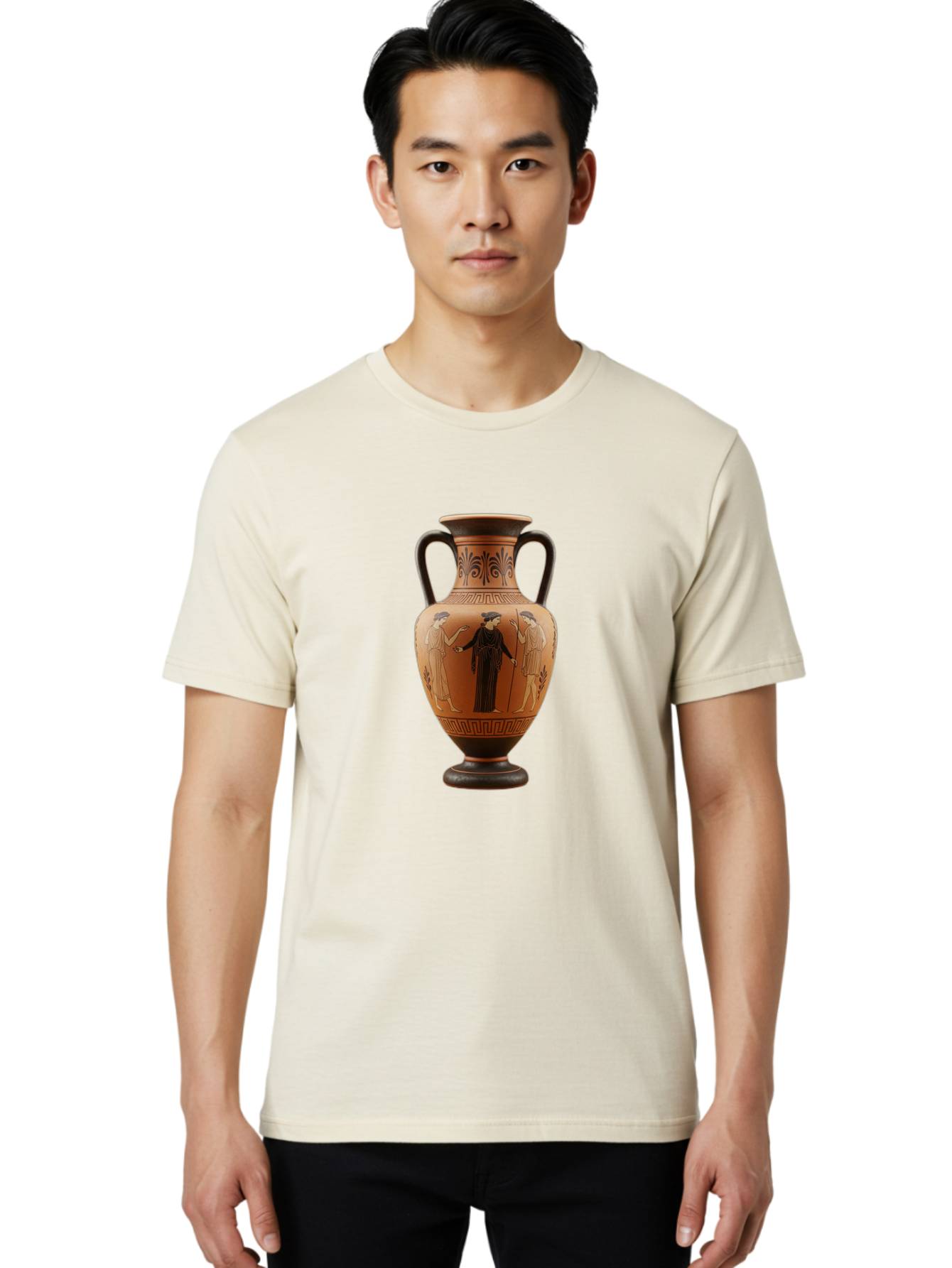 Greek-Vase Men'S Graphic Tee, 100% Cotton, Comfortable Casual Summer Wear, Machine Washable, Ancient Greek Pottery, Red Figure Technique, Classical Art, Mythological Scene, Women In Togas, Elegant Design, Ornate Patterns, Historical Artifact, Baa775