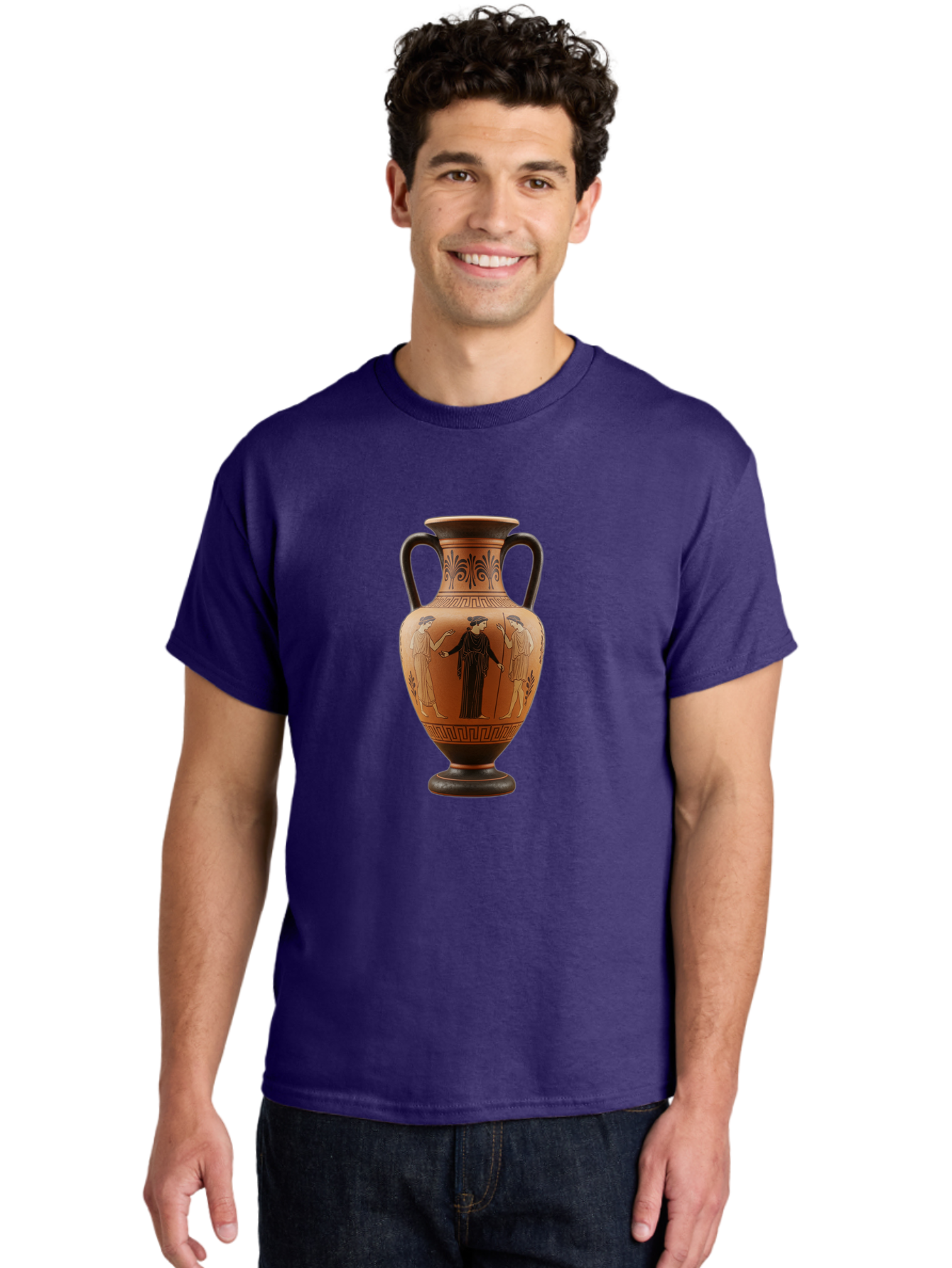 Greek-Vase Men'S Graphic Tee, 100% Cotton, Comfortable Casual Summer Wear, Machine Washable, Ancient Greek Pottery, Red Figure Technique, Classical Art, Mythological Scene, Women In Togas, Elegant Design, Ornate Patterns, Historical Artifact, Baa775