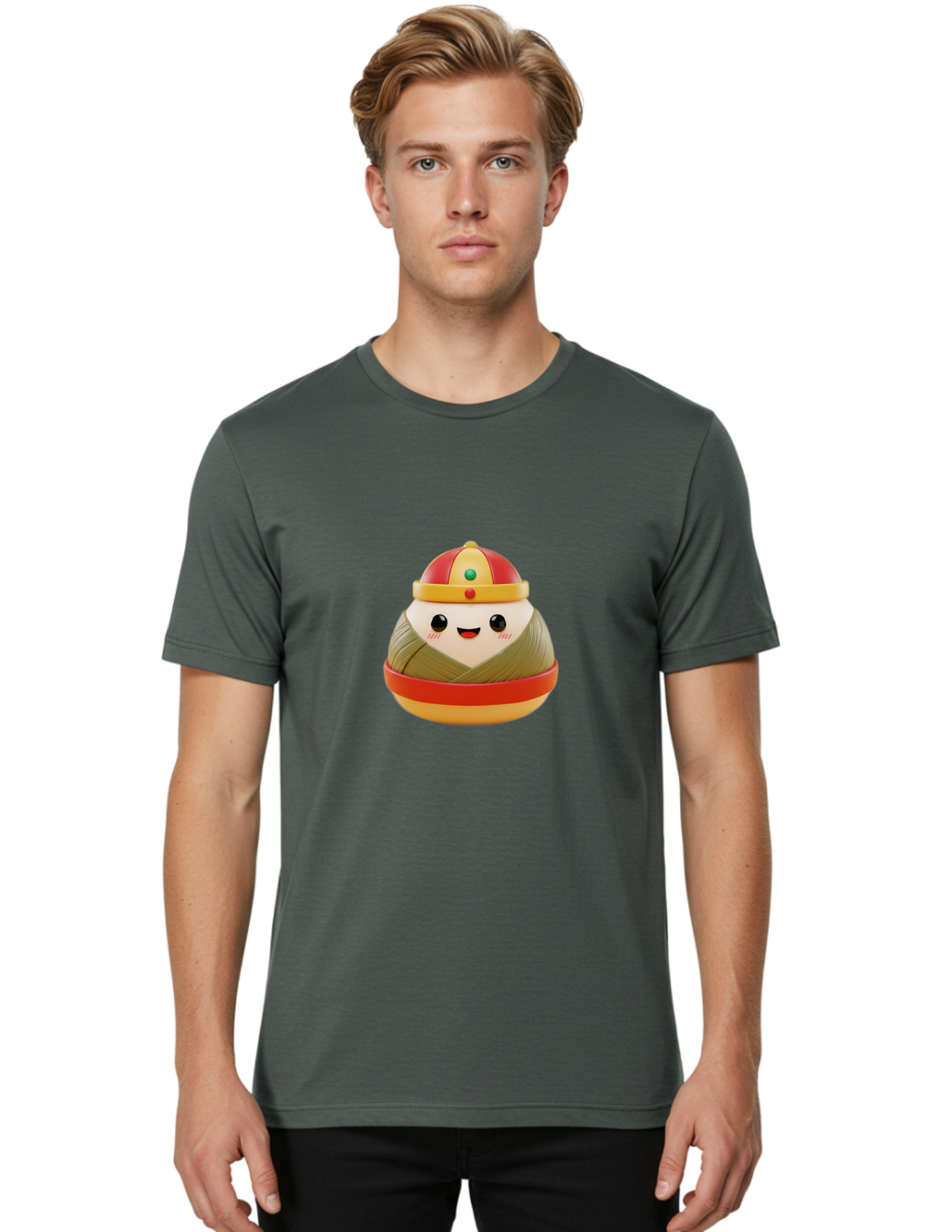 Gyoza-Prince Men'S Graphic Tee, 100% Cotton, Comfortable Casual Summer Wear, Machine Washable, Gyoza, Cartoon Character, Red And Gold Crown, Kawaii Face, Dumpling, Japanese Food, Fun Design, Cute, Cartoon Style, Playful, Foodie Art, Baa777