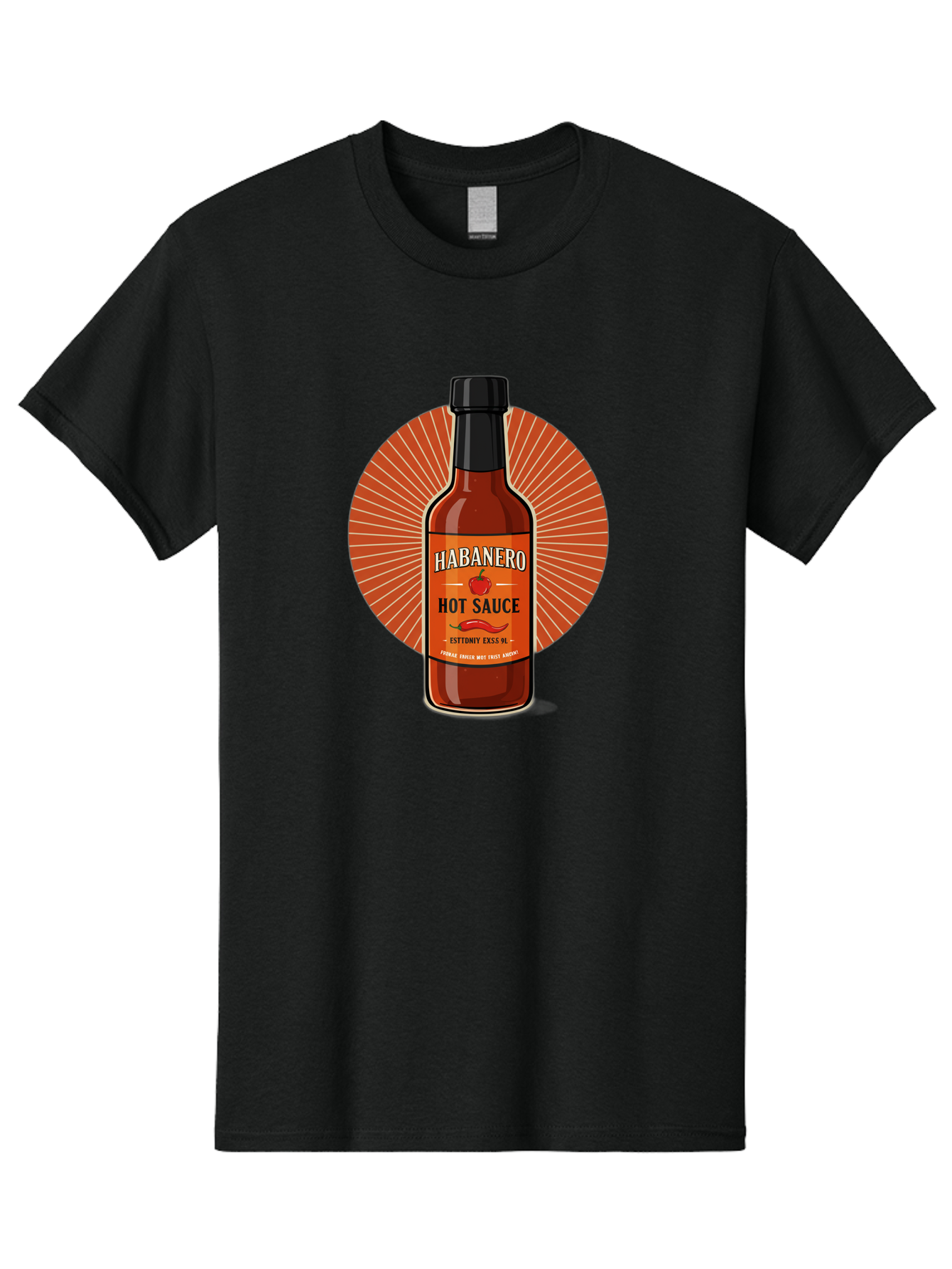 Habanero-Hot-Sauce Men'S Graphic Tee, 100% Cotton, Comfortable Casual Summer Wear, Machine Washable, Habanero Peppers, Hot Sauce Bottle, Spicy Condiment, Fiery Flavor, Condiment Packaging, Habanero Sauce, Hot Sauce Label, Chili Pepper, Baa778