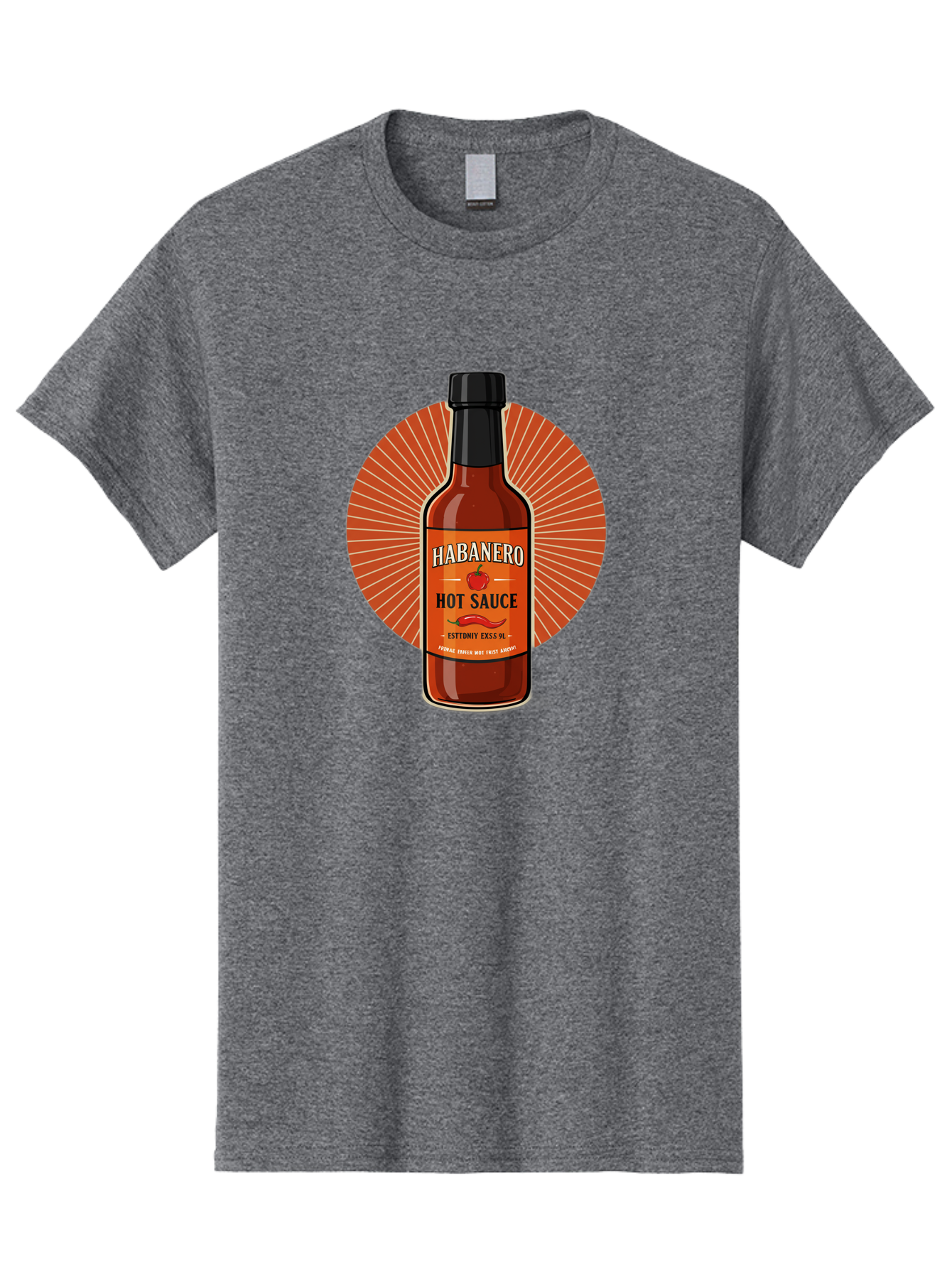 Habanero-Hot-Sauce Men'S Graphic Tee, 100% Cotton, Comfortable Casual Summer Wear, Machine Washable, Habanero Peppers, Hot Sauce Bottle, Spicy Condiment, Fiery Flavor, Condiment Packaging, Habanero Sauce, Hot Sauce Label, Chili Pepper, Baa778