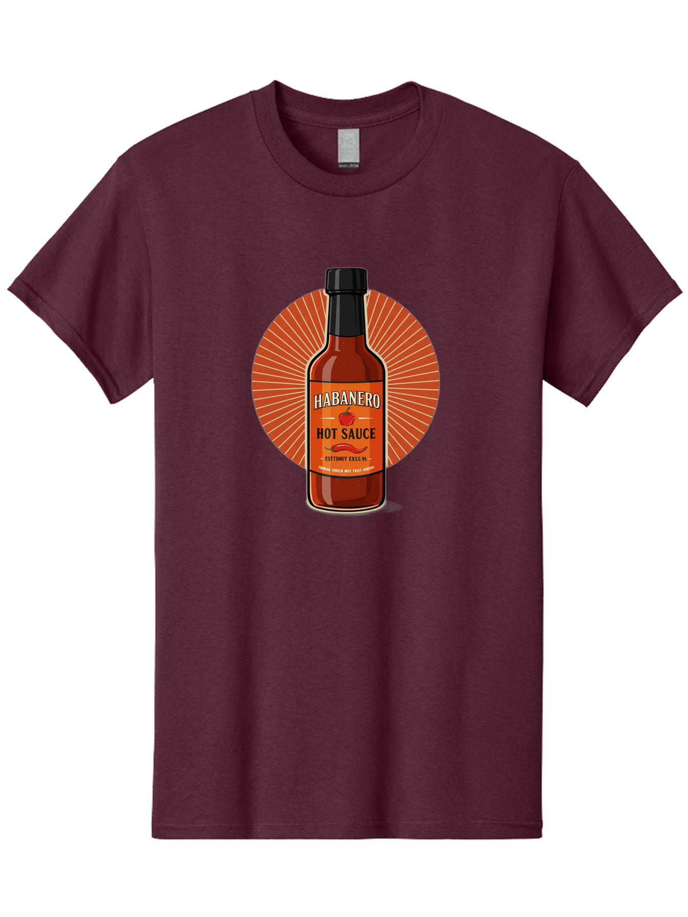 Habanero-Hot-Sauce Men'S Graphic Tee, 100% Cotton, Comfortable Casual Summer Wear, Machine Washable, Habanero Peppers, Hot Sauce Bottle, Spicy Condiment, Fiery Flavor, Condiment Packaging, Habanero Sauce, Hot Sauce Label, Chili Pepper, Baa778