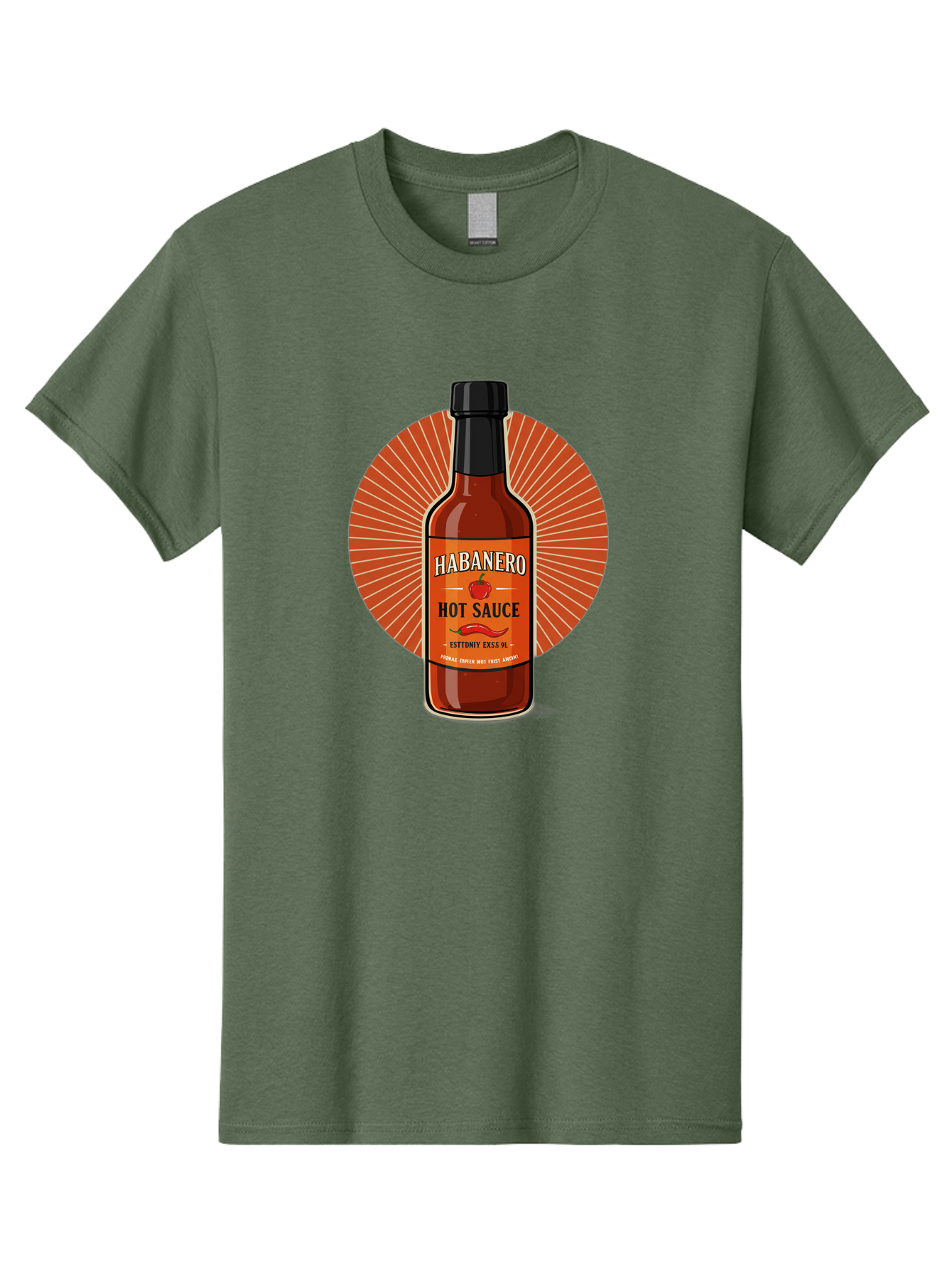 Habanero-Hot-Sauce Men'S Graphic Tee, 100% Cotton, Comfortable Casual Summer Wear, Machine Washable, Habanero Peppers, Hot Sauce Bottle, Spicy Condiment, Fiery Flavor, Condiment Packaging, Habanero Sauce, Hot Sauce Label, Chili Pepper, Baa778