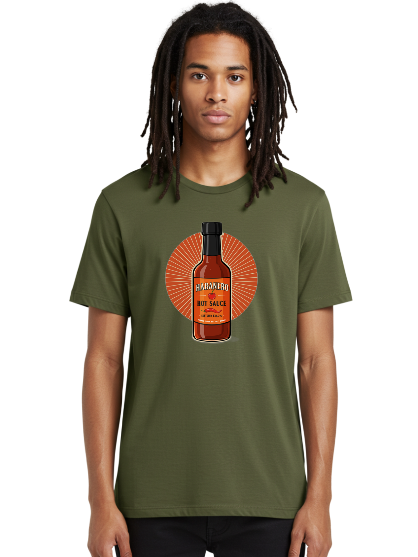 Habanero-Hot-Sauce Men'S Graphic Tee, 100% Cotton, Comfortable Casual Summer Wear, Machine Washable, Habanero Peppers, Hot Sauce Bottle, Spicy Condiment, Fiery Flavor, Condiment Packaging, Habanero Sauce, Hot Sauce Label, Chili Pepper, Baa778