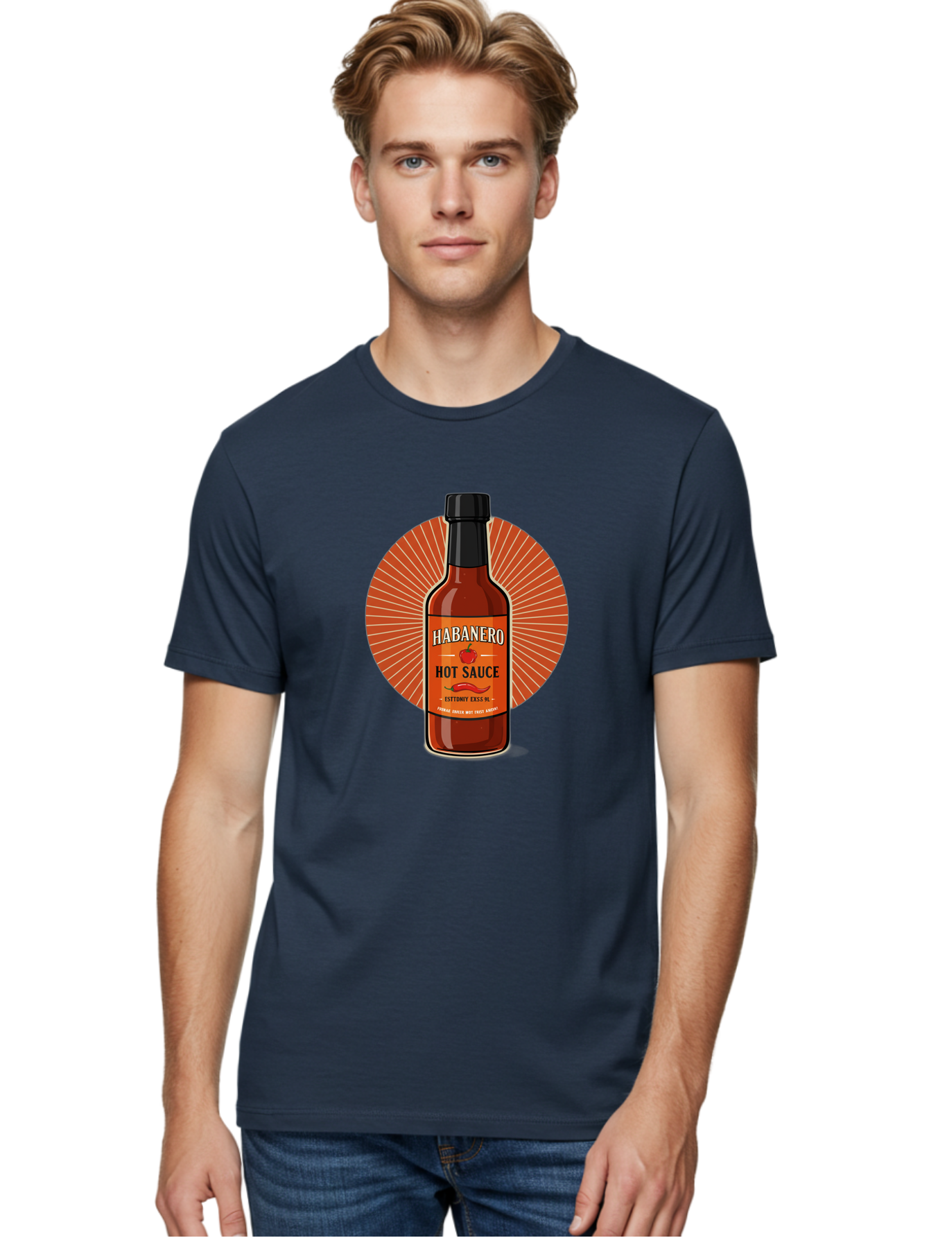Habanero-Hot-Sauce Men'S Graphic Tee, 100% Cotton, Comfortable Casual Summer Wear, Machine Washable, Habanero Peppers, Hot Sauce Bottle, Spicy Condiment, Fiery Flavor, Condiment Packaging, Habanero Sauce, Hot Sauce Label, Chili Pepper, Baa778