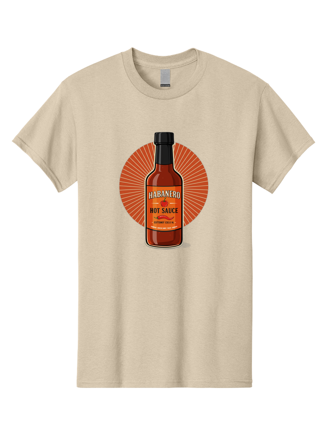 Habanero-Hot-Sauce Men'S Graphic Tee, 100% Cotton, Comfortable Casual Summer Wear, Machine Washable, Habanero Peppers, Hot Sauce Bottle, Spicy Condiment, Fiery Flavor, Condiment Packaging, Habanero Sauce, Hot Sauce Label, Chili Pepper, Baa778