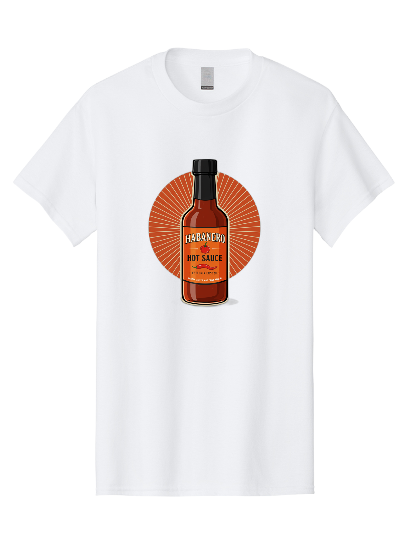 Habanero-Hot-Sauce Men'S Graphic Tee, 100% Cotton, Comfortable Casual Summer Wear, Machine Washable, Habanero Peppers, Hot Sauce Bottle, Spicy Condiment, Fiery Flavor, Condiment Packaging, Habanero Sauce, Hot Sauce Label, Chili Pepper, Baa778