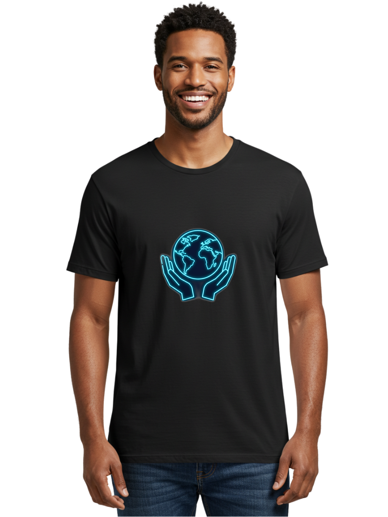 Hands-Holding-Earth Men'S Graphic Tee, 100% Cotton, Comfortable Casual Summer Wear, Machine Washable, Globe Held By Hands, Earth Conservation, Protection, Care For The Planet, Sustainability, Eco-Friendly, Environmental Protection, Baa779
