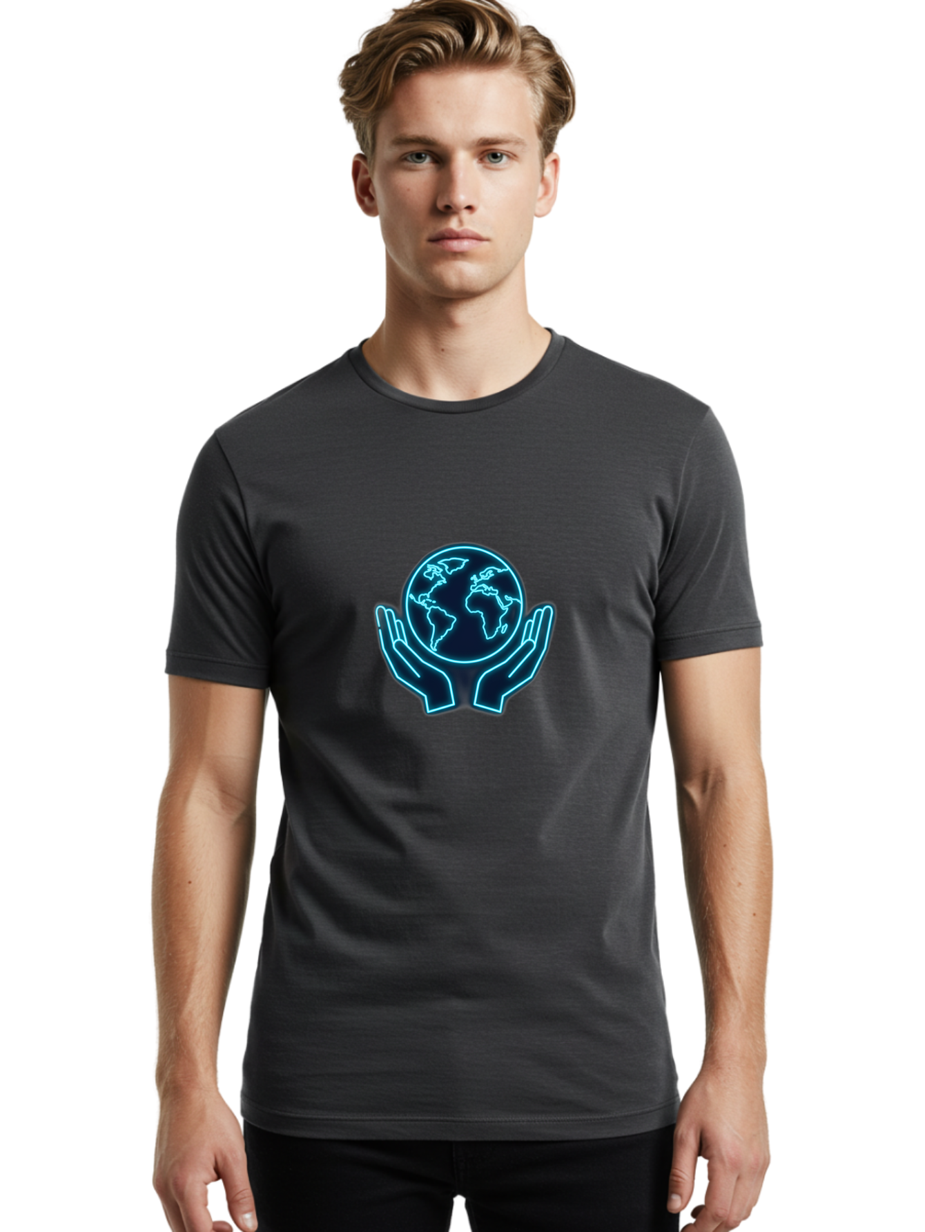 Hands-Holding-Earth Men'S Graphic Tee, 100% Cotton, Comfortable Casual Summer Wear, Machine Washable, Globe Held By Hands, Earth Conservation, Protection, Care For The Planet, Sustainability, Eco-Friendly, Environmental Protection, Baa779