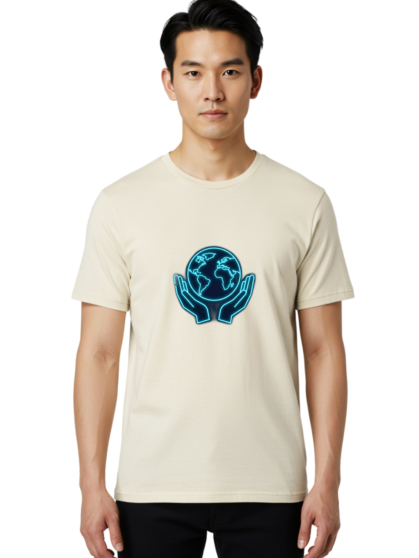 Hands-Holding-Earth Men'S Graphic Tee, 100% Cotton, Comfortable Casual Summer Wear, Machine Washable, Globe Held By Hands, Earth Conservation, Protection, Care For The Planet, Sustainability, Eco-Friendly, Environmental Protection, Baa779