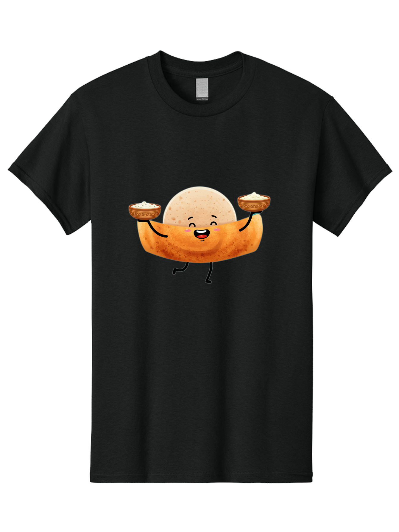 Happy-Dosa-Character Men'S Graphic Tee, 100% Cotton, Comfortable Casual Summer Wear, Machine Washable, Cartoon Taco Character, Mexican Food, Traditional Dishes, Salsa And Dips, Happy Face, Playful, Fiesta, Festive, Vibrant, Delicious Baa782