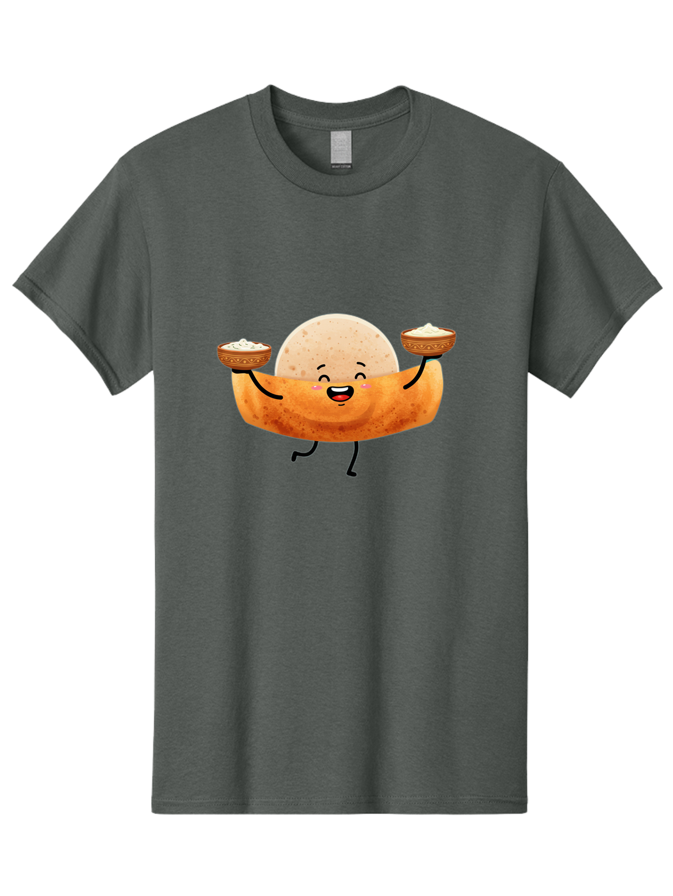 Happy-Dosa-Character Men'S Graphic Tee, 100% Cotton, Comfortable Casual Summer Wear, Machine Washable, Cartoon Taco Character, Mexican Food, Traditional Dishes, Salsa And Dips, Happy Face, Playful, Fiesta, Festive, Vibrant, Delicious Baa782