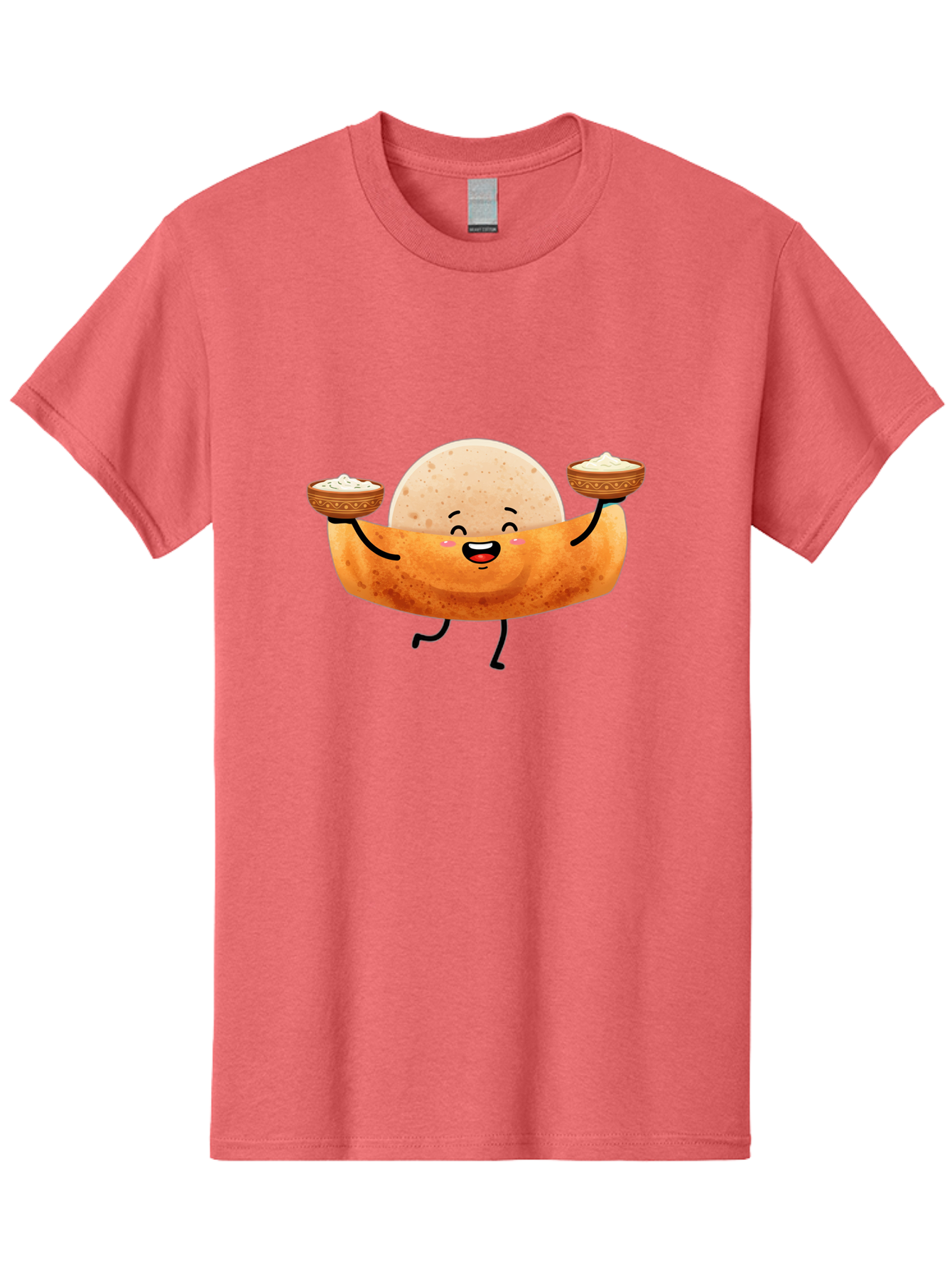 Happy-Dosa-Character Men'S Graphic Tee, 100% Cotton, Comfortable Casual Summer Wear, Machine Washable, Cartoon Taco Character, Mexican Food, Traditional Dishes, Salsa And Dips, Happy Face, Playful, Fiesta, Festive, Vibrant, Delicious Baa782