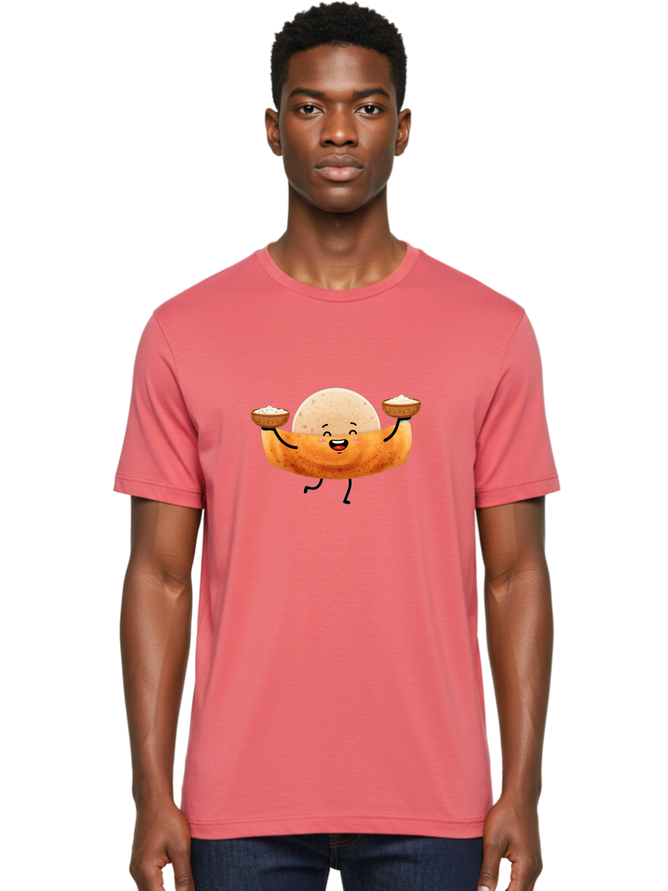 Happy-Dosa-Character Men'S Graphic Tee, 100% Cotton, Comfortable Casual Summer Wear, Machine Washable, Cartoon Taco Character, Mexican Food, Traditional Dishes, Salsa And Dips, Happy Face, Playful, Fiesta, Festive, Vibrant, Delicious Baa782