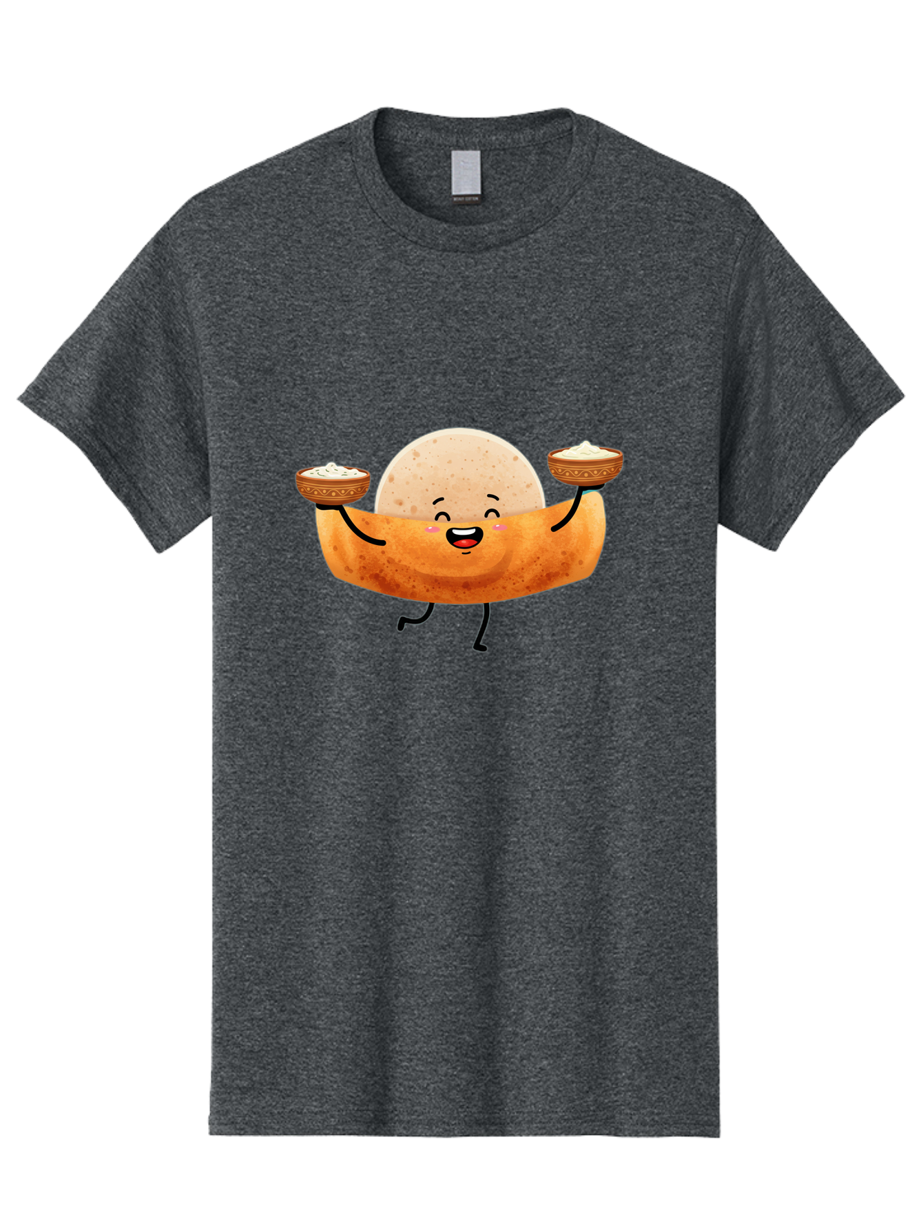 Happy-Dosa-Character Men'S Graphic Tee, 100% Cotton, Comfortable Casual Summer Wear, Machine Washable, Cartoon Taco Character, Mexican Food, Traditional Dishes, Salsa And Dips, Happy Face, Playful, Fiesta, Festive, Vibrant, Delicious Baa782