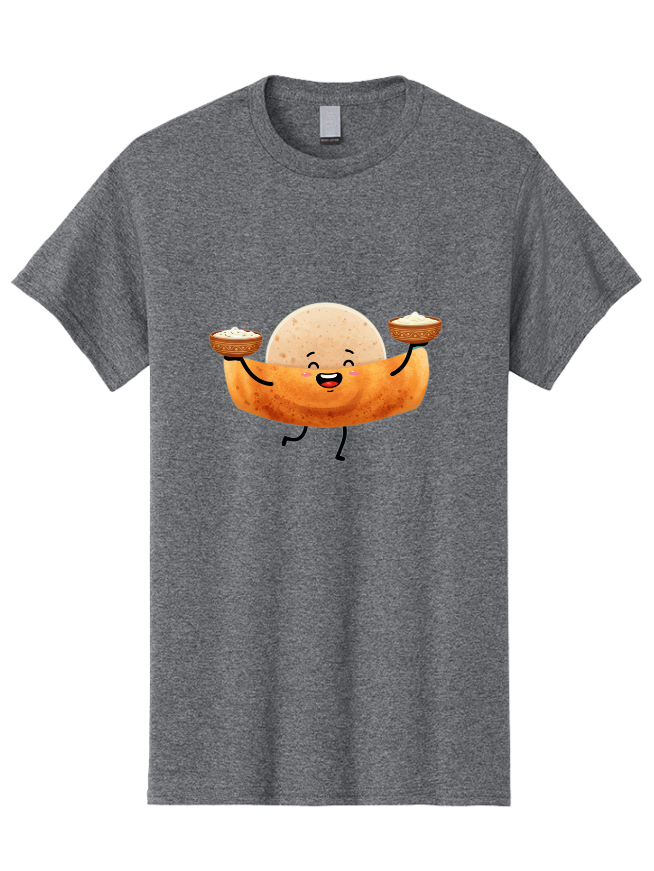 Happy-Dosa-Character Men'S Graphic Tee, 100% Cotton, Comfortable Casual Summer Wear, Machine Washable, Cartoon Taco Character, Mexican Food, Traditional Dishes, Salsa And Dips, Happy Face, Playful, Fiesta, Festive, Vibrant, Delicious Baa782