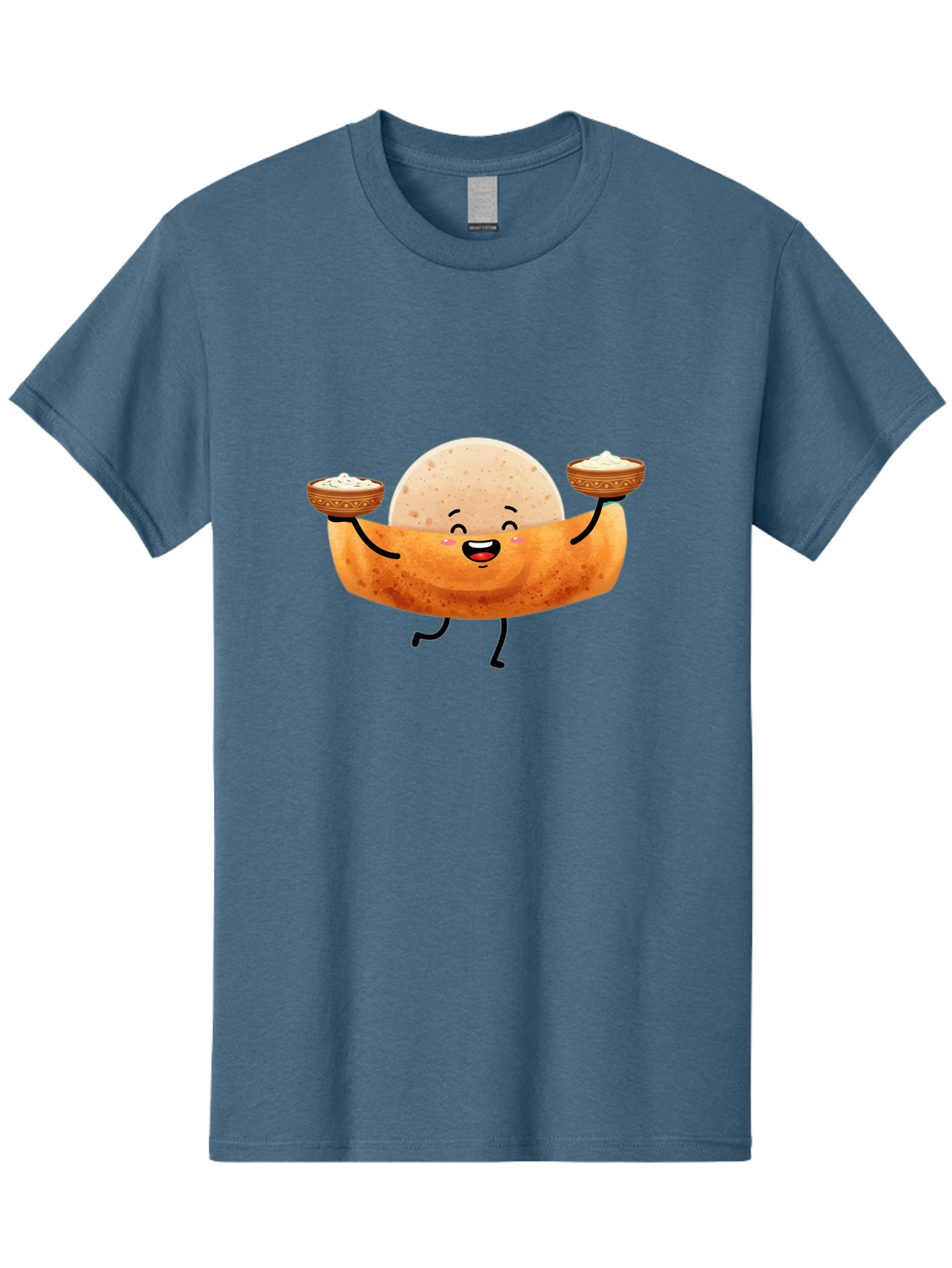 Happy-Dosa-Character Men'S Graphic Tee, 100% Cotton, Comfortable Casual Summer Wear, Machine Washable, Cartoon Taco Character, Mexican Food, Traditional Dishes, Salsa And Dips, Happy Face, Playful, Fiesta, Festive, Vibrant, Delicious Baa782