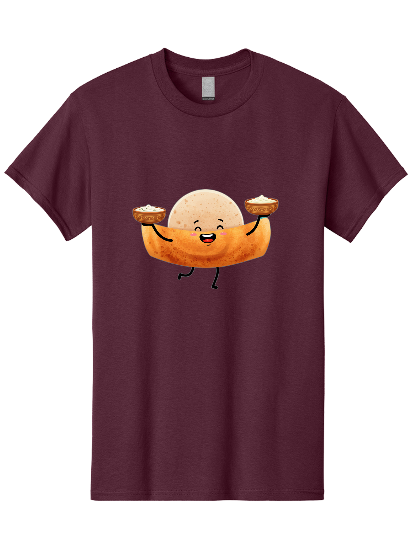 Happy-Dosa-Character Men'S Graphic Tee, 100% Cotton, Comfortable Casual Summer Wear, Machine Washable, Cartoon Taco Character, Mexican Food, Traditional Dishes, Salsa And Dips, Happy Face, Playful, Fiesta, Festive, Vibrant, Delicious Baa782