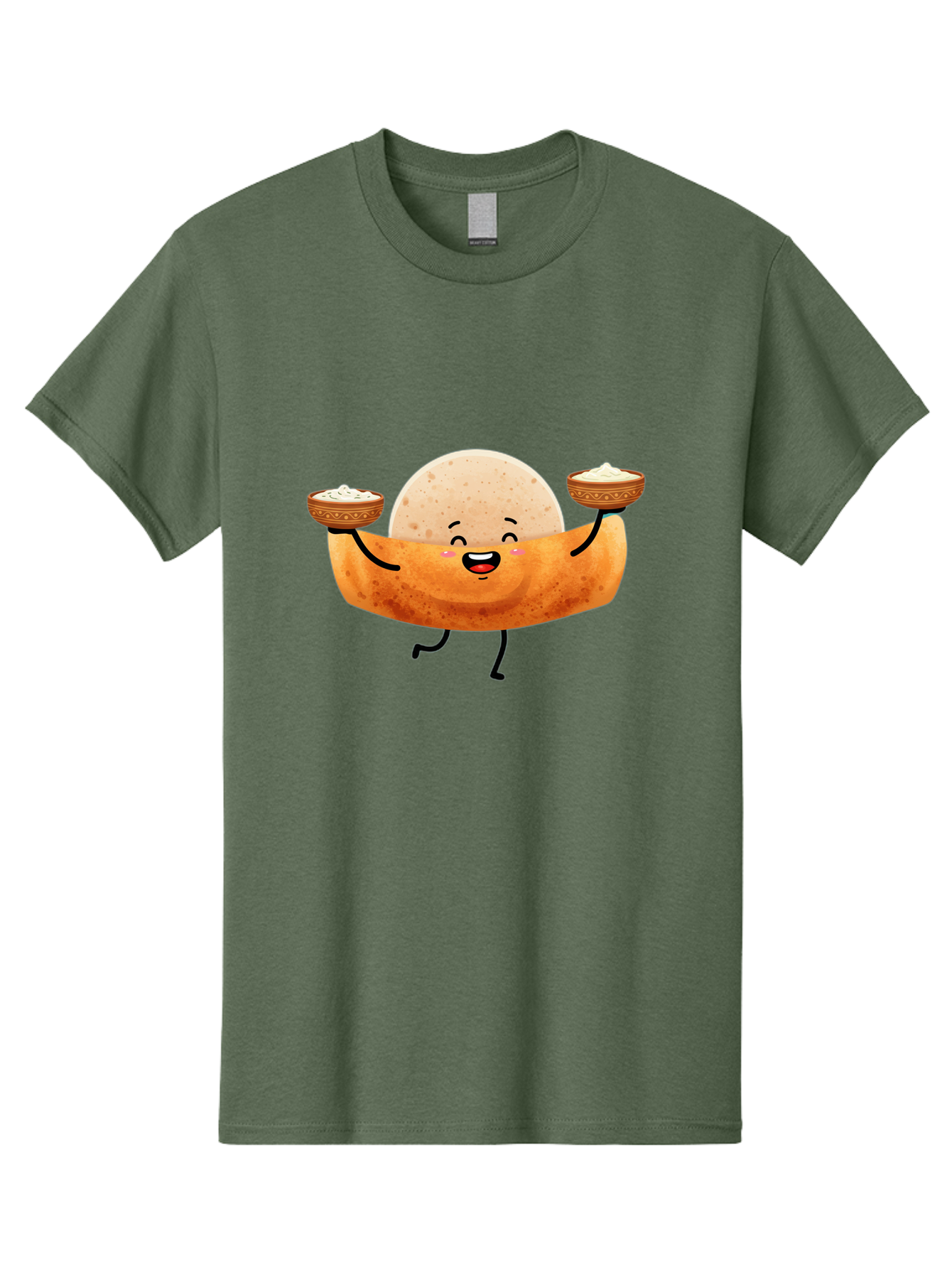 Happy-Dosa-Character Men'S Graphic Tee, 100% Cotton, Comfortable Casual Summer Wear, Machine Washable, Cartoon Taco Character, Mexican Food, Traditional Dishes, Salsa And Dips, Happy Face, Playful, Fiesta, Festive, Vibrant, Delicious Baa782
