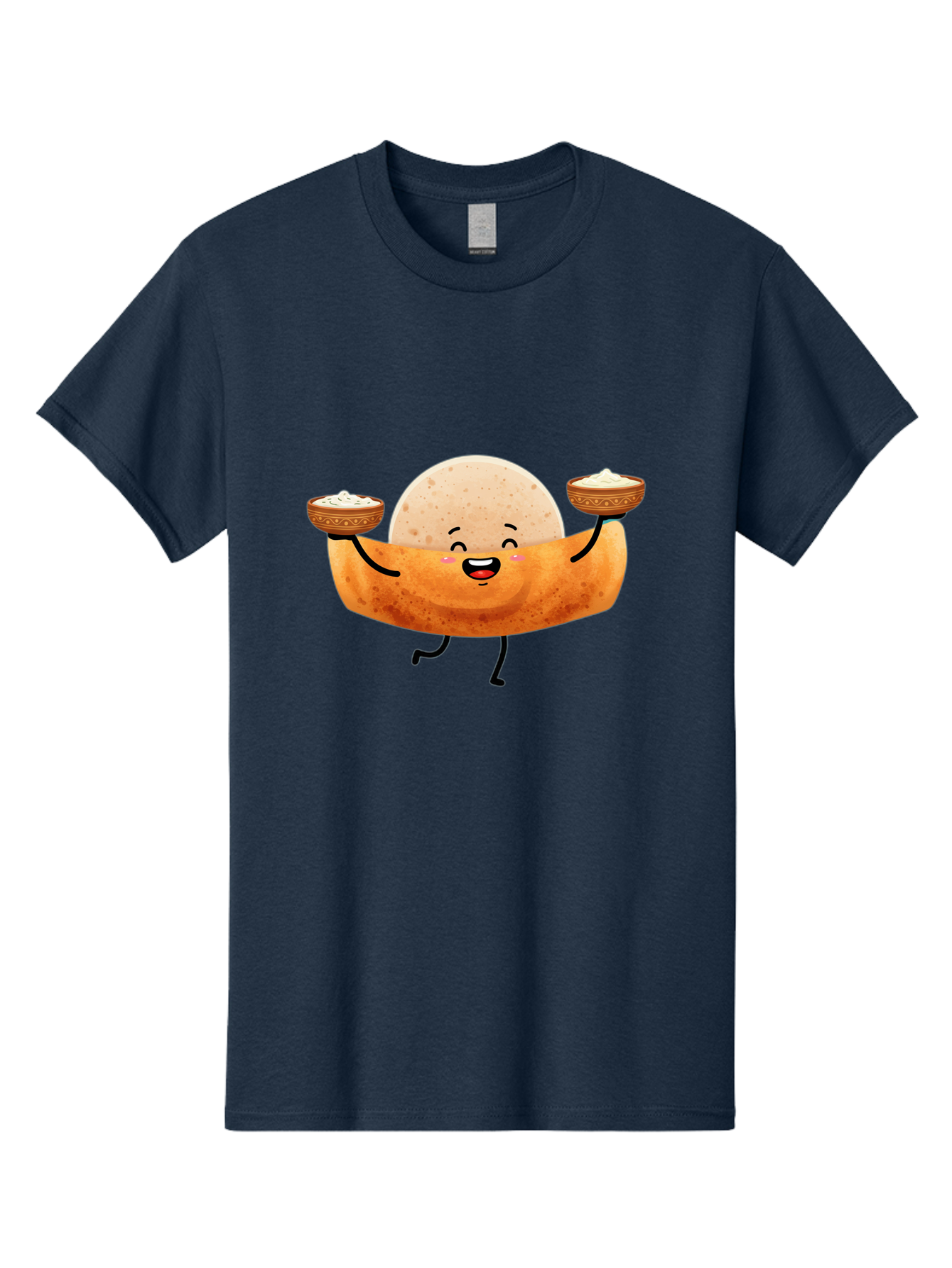 Happy-Dosa-Character Men'S Graphic Tee, 100% Cotton, Comfortable Casual Summer Wear, Machine Washable, Cartoon Taco Character, Mexican Food, Traditional Dishes, Salsa And Dips, Happy Face, Playful, Fiesta, Festive, Vibrant, Delicious Baa782