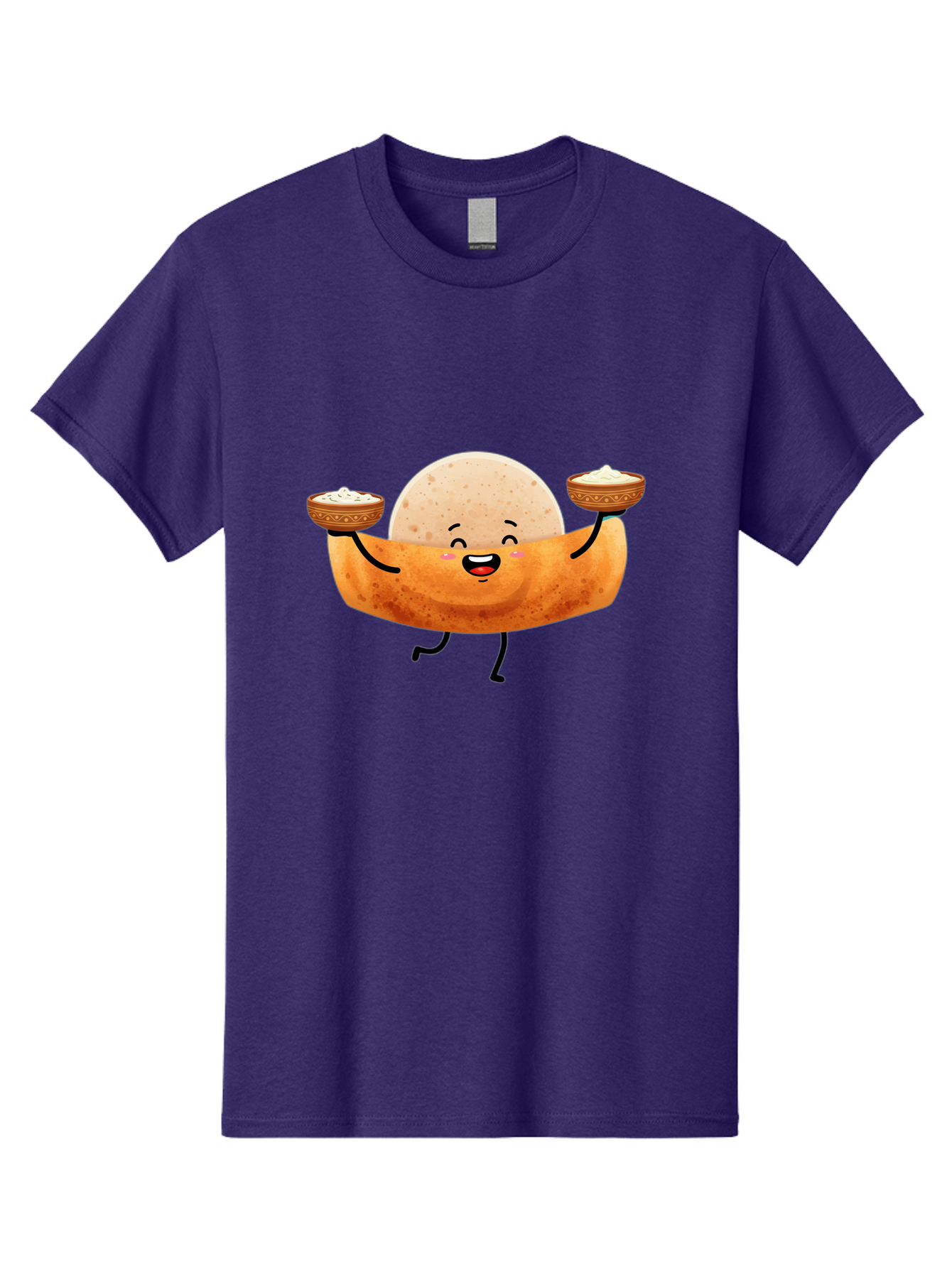 Happy-Dosa-Character Men'S Graphic Tee, 100% Cotton, Comfortable Casual Summer Wear, Machine Washable, Cartoon Taco Character, Mexican Food, Traditional Dishes, Salsa And Dips, Happy Face, Playful, Fiesta, Festive, Vibrant, Delicious Baa782