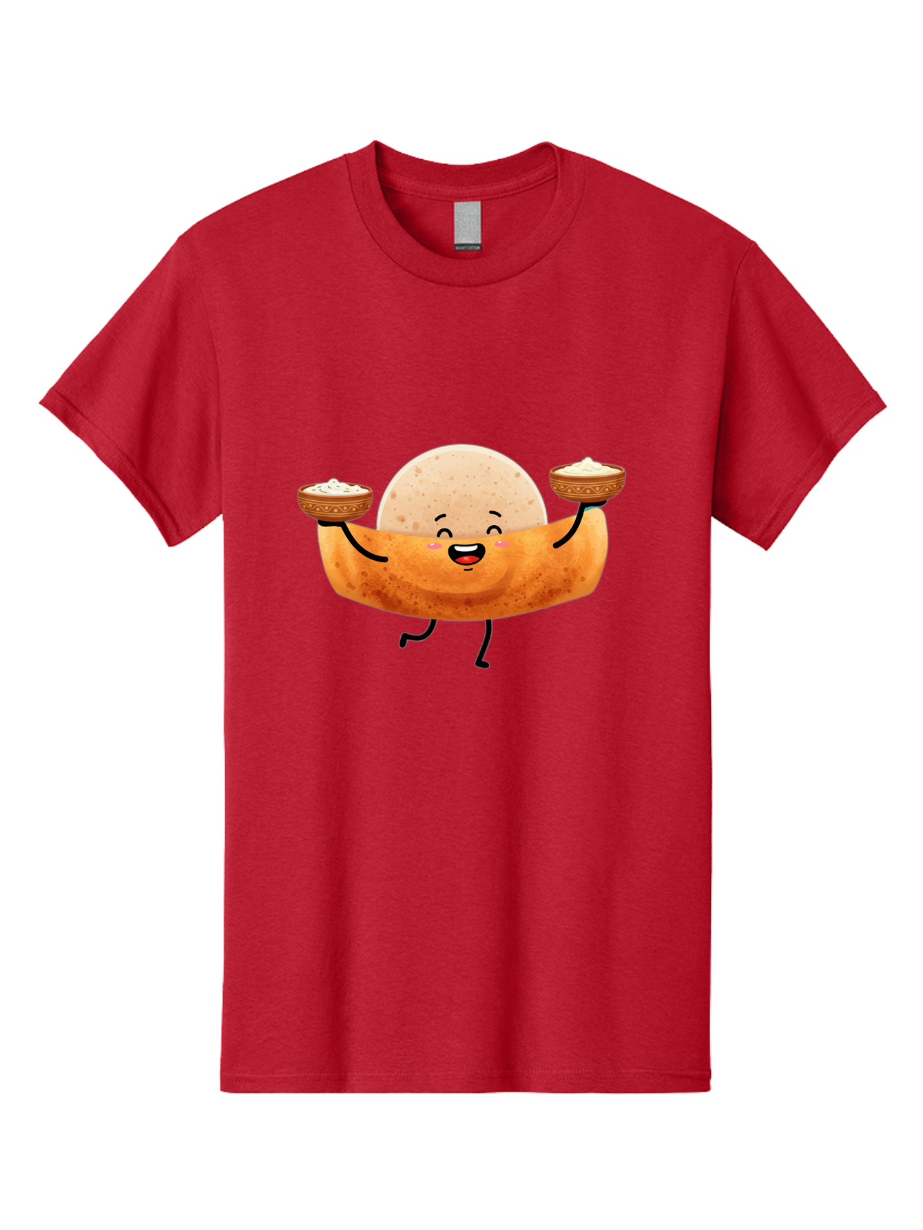 Happy-Dosa-Character Men'S Graphic Tee, 100% Cotton, Comfortable Casual Summer Wear, Machine Washable, Cartoon Taco Character, Mexican Food, Traditional Dishes, Salsa And Dips, Happy Face, Playful, Fiesta, Festive, Vibrant, Delicious Baa782