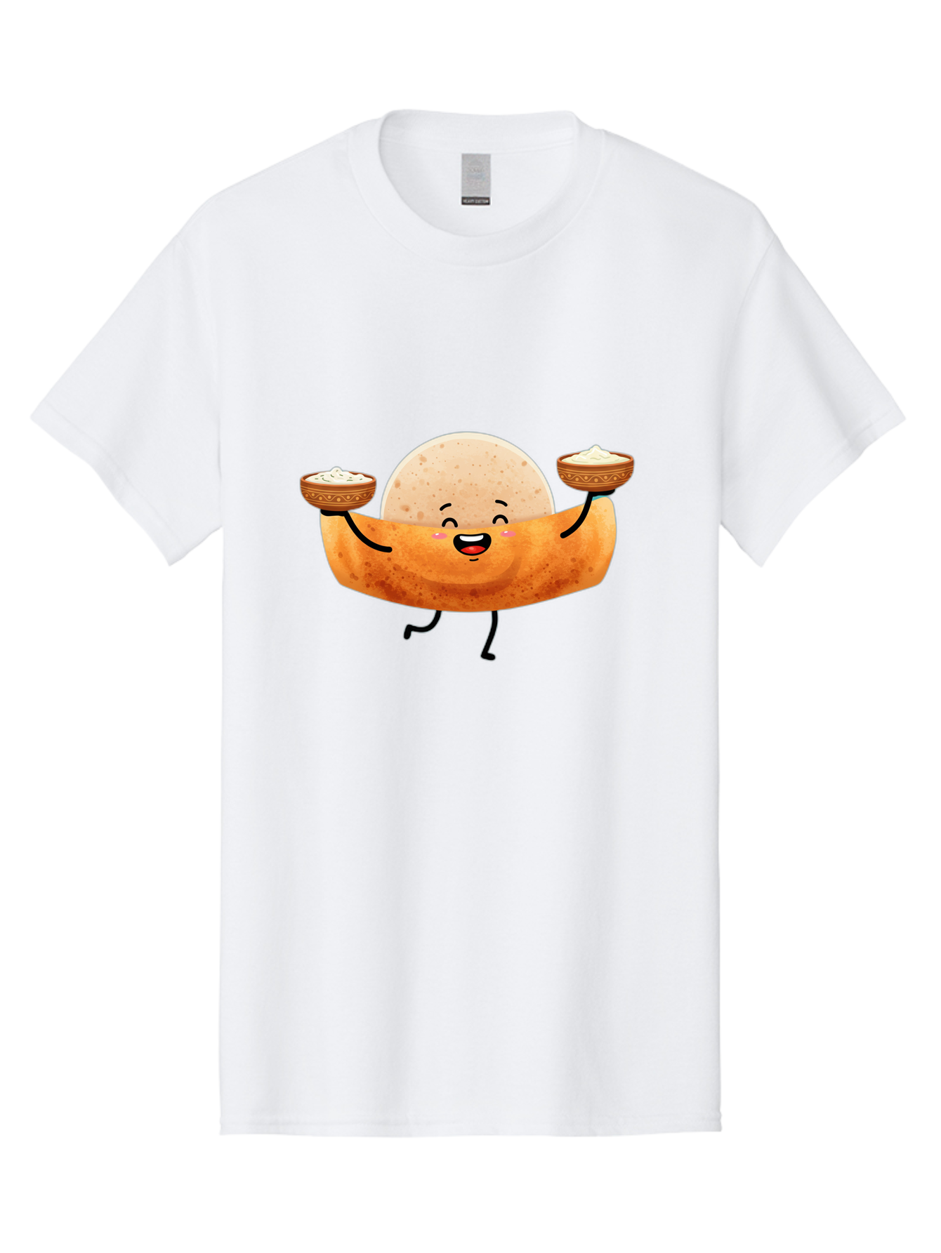 Happy-Dosa-Character Men'S Graphic Tee, 100% Cotton, Comfortable Casual Summer Wear, Machine Washable, Cartoon Taco Character, Mexican Food, Traditional Dishes, Salsa And Dips, Happy Face, Playful, Fiesta, Festive, Vibrant, Delicious Baa782