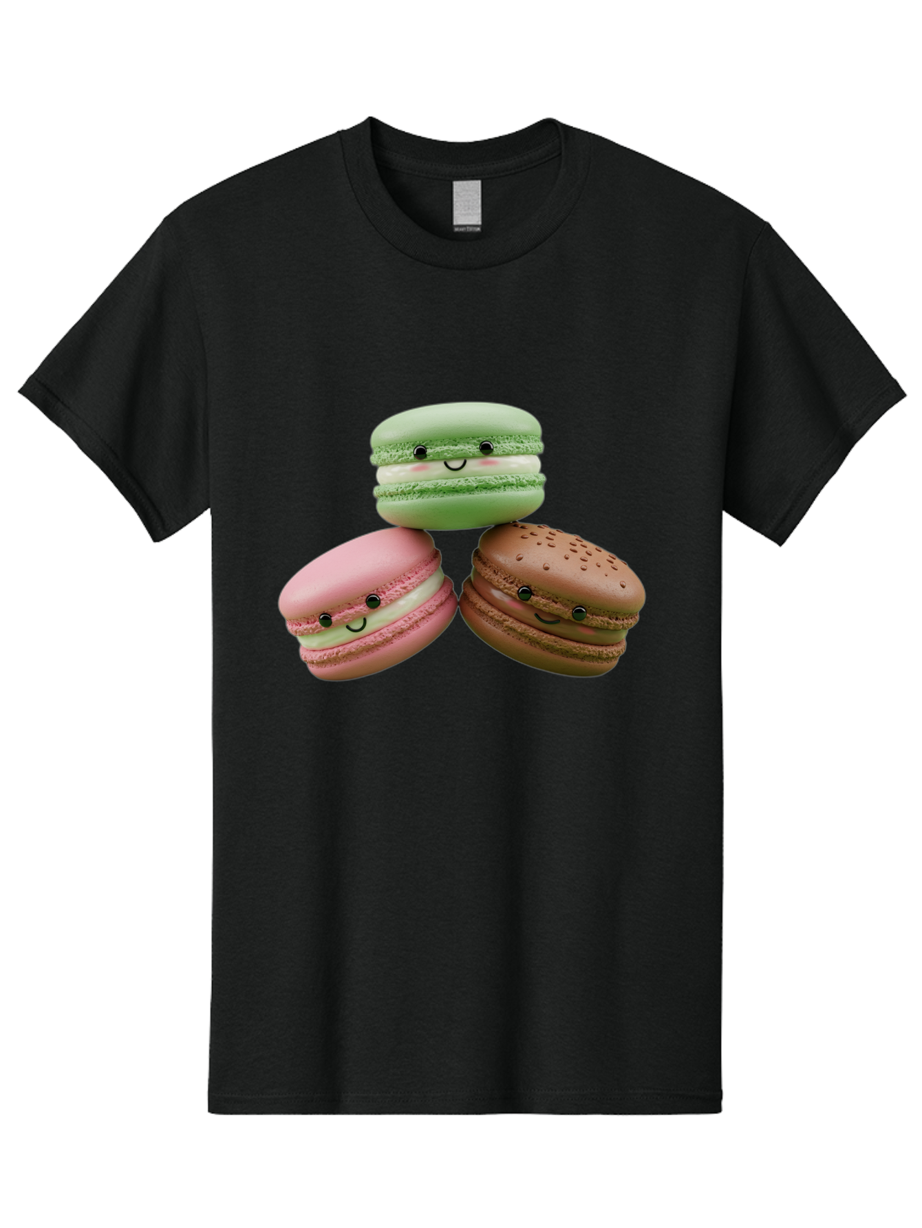 Happy-Macarons Men'S Graphic Tee, 100% Cotton, Comfortable Casual Summer Wear, Machine Washable, Cartoon Macarons, Smiling Faces, Pastel Colors, Cute Desserts, Sweet Treats, Dessert Art, French Macarons, Chocolate Macaron, Pink Macaron, Baa784