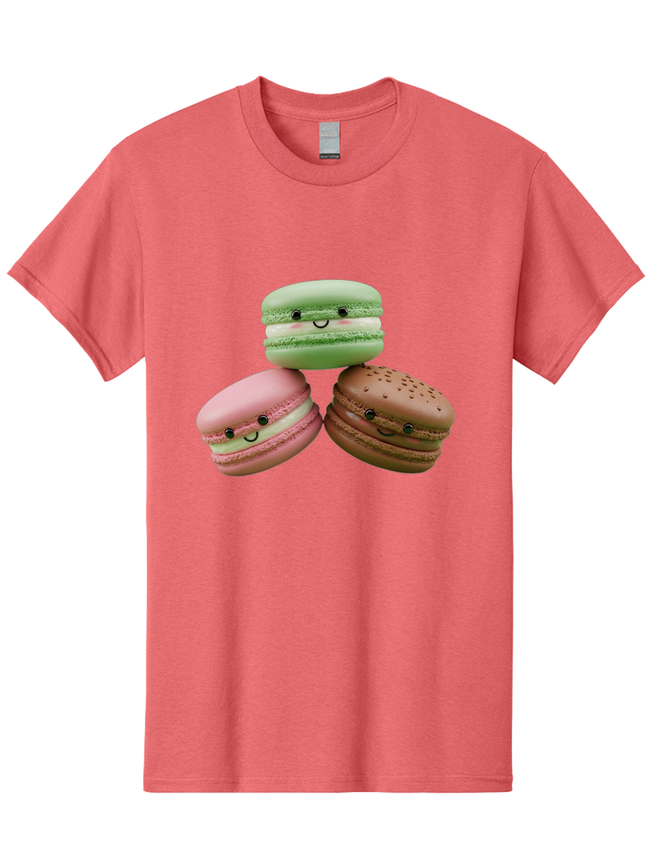 Happy-Macarons Men'S Graphic Tee, 100% Cotton, Comfortable Casual Summer Wear, Machine Washable, Cartoon Macarons, Smiling Faces, Pastel Colors, Cute Desserts, Sweet Treats, Dessert Art, French Macarons, Chocolate Macaron, Pink Macaron, Baa784