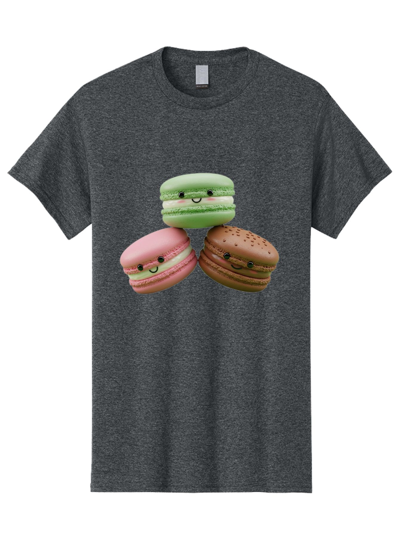 Happy-Macarons Men'S Graphic Tee, 100% Cotton, Comfortable Casual Summer Wear, Machine Washable, Cartoon Macarons, Smiling Faces, Pastel Colors, Cute Desserts, Sweet Treats, Dessert Art, French Macarons, Chocolate Macaron, Pink Macaron, Baa784