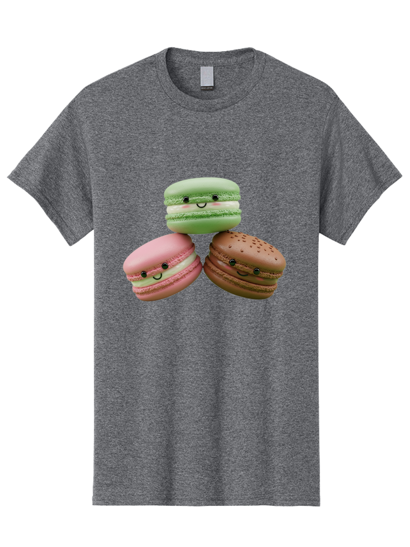 Happy-Macarons Men'S Graphic Tee, 100% Cotton, Comfortable Casual Summer Wear, Machine Washable, Cartoon Macarons, Smiling Faces, Pastel Colors, Cute Desserts, Sweet Treats, Dessert Art, French Macarons, Chocolate Macaron, Pink Macaron, Baa784