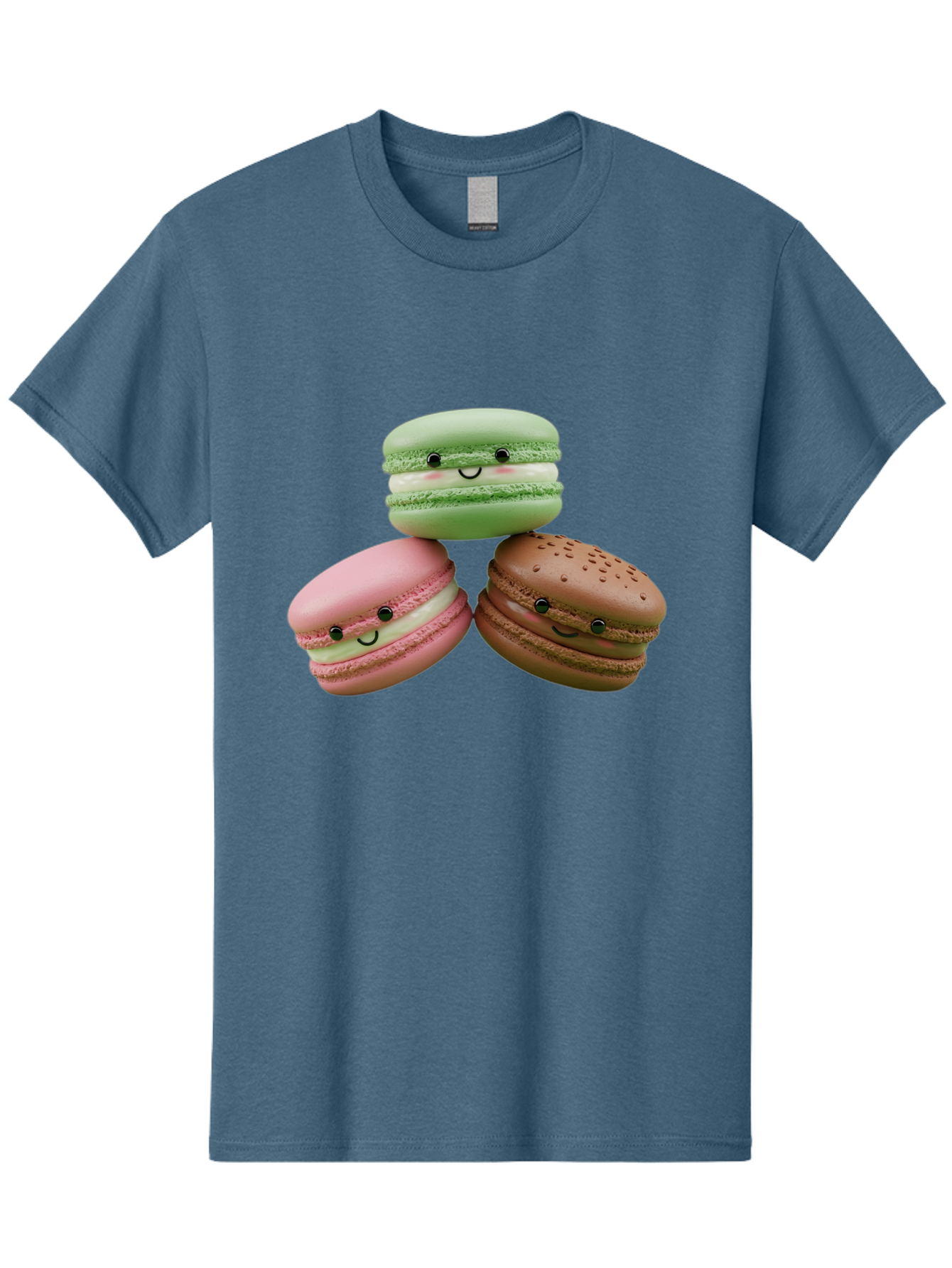 Happy-Macarons Men'S Graphic Tee, 100% Cotton, Comfortable Casual Summer Wear, Machine Washable, Cartoon Macarons, Smiling Faces, Pastel Colors, Cute Desserts, Sweet Treats, Dessert Art, French Macarons, Chocolate Macaron, Pink Macaron, Baa784