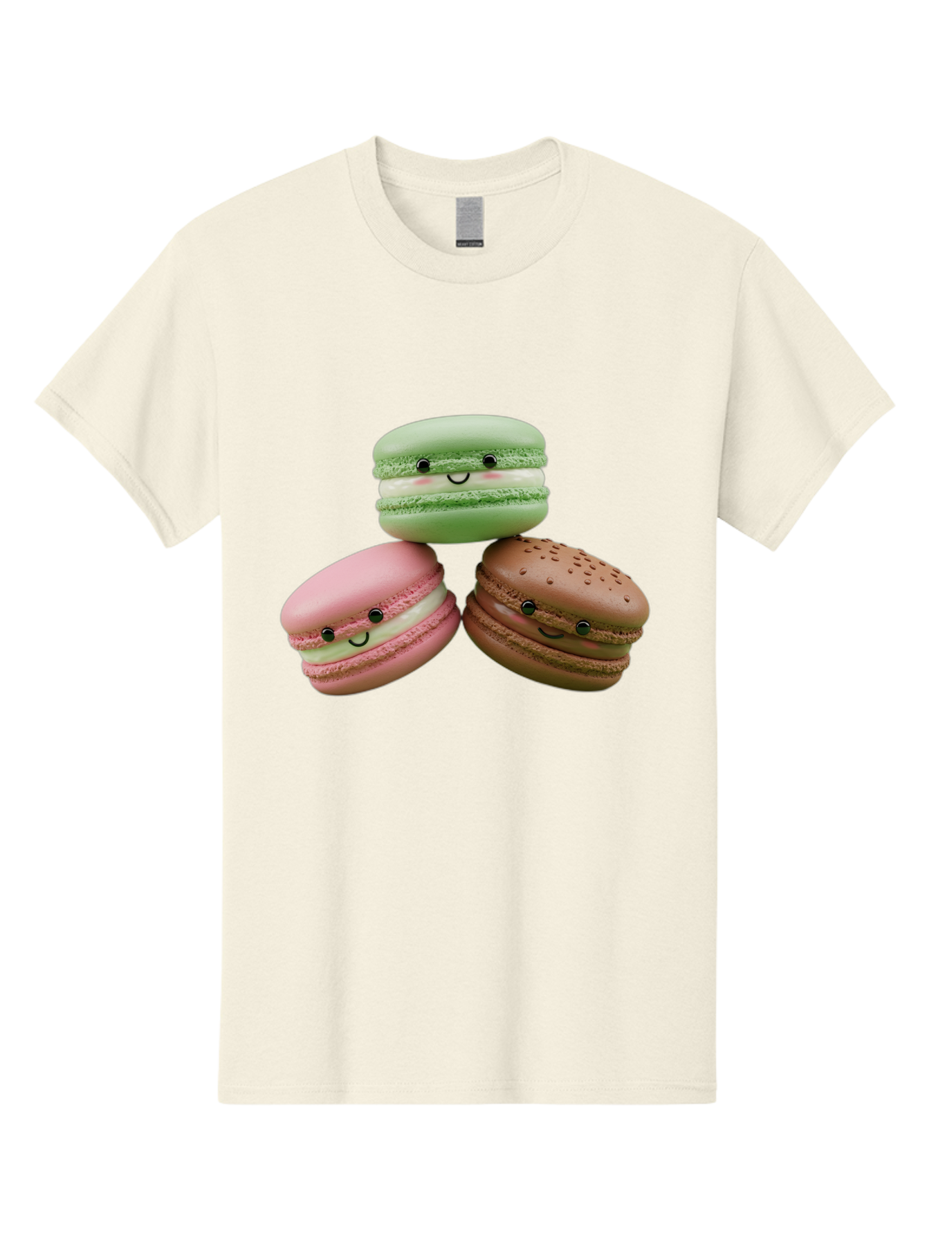 Happy-Macarons Men'S Graphic Tee, 100% Cotton, Comfortable Casual Summer Wear, Machine Washable, Cartoon Macarons, Smiling Faces, Pastel Colors, Cute Desserts, Sweet Treats, Dessert Art, French Macarons, Chocolate Macaron, Pink Macaron, Baa784