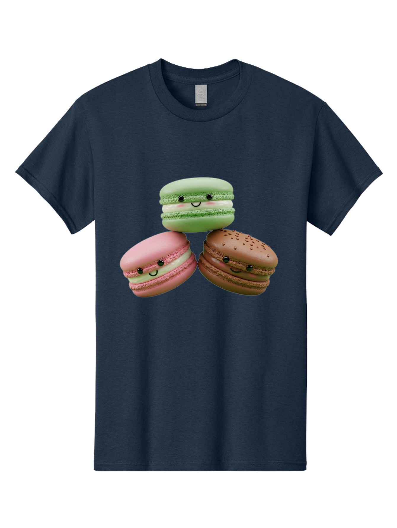 Happy-Macarons Men'S Graphic Tee, 100% Cotton, Comfortable Casual Summer Wear, Machine Washable, Cartoon Macarons, Smiling Faces, Pastel Colors, Cute Desserts, Sweet Treats, Dessert Art, French Macarons, Chocolate Macaron, Pink Macaron, Baa784