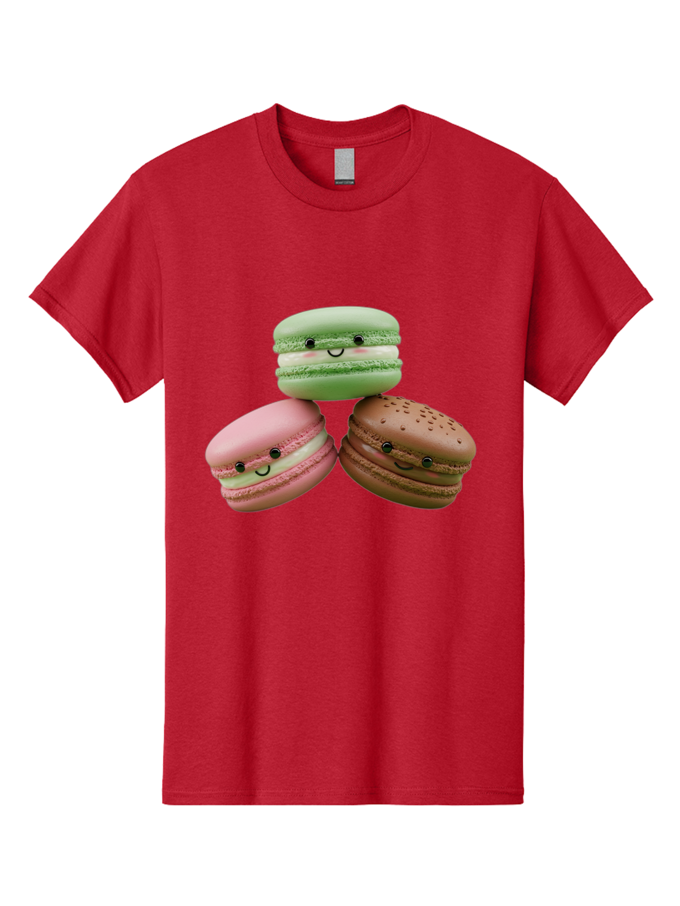 Happy-Macarons Men'S Graphic Tee, 100% Cotton, Comfortable Casual Summer Wear, Machine Washable, Cartoon Macarons, Smiling Faces, Pastel Colors, Cute Desserts, Sweet Treats, Dessert Art, French Macarons, Chocolate Macaron, Pink Macaron, Baa784