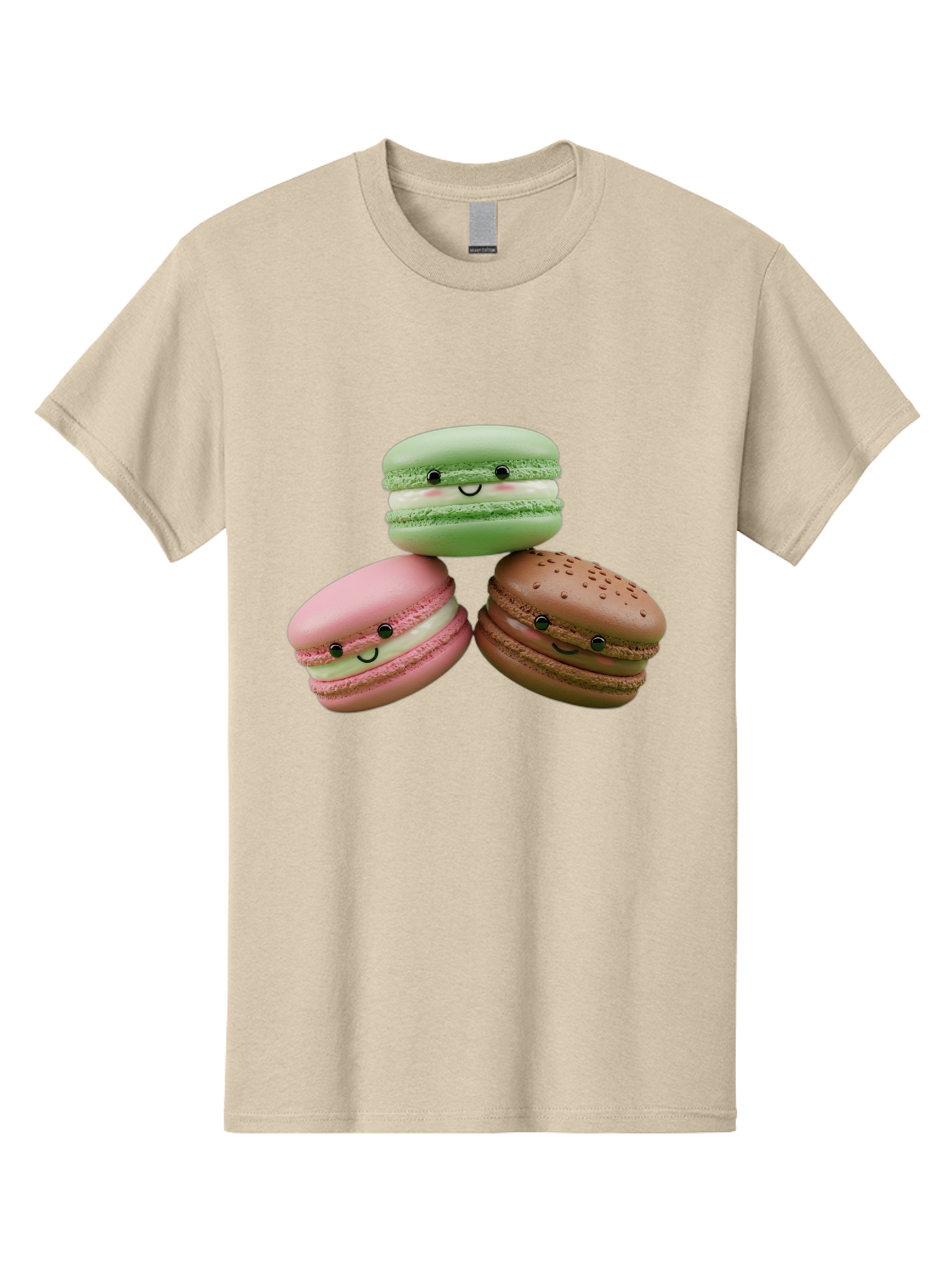 Happy-Macarons Men'S Graphic Tee, 100% Cotton, Comfortable Casual Summer Wear, Machine Washable, Cartoon Macarons, Smiling Faces, Pastel Colors, Cute Desserts, Sweet Treats, Dessert Art, French Macarons, Chocolate Macaron, Pink Macaron, Baa784