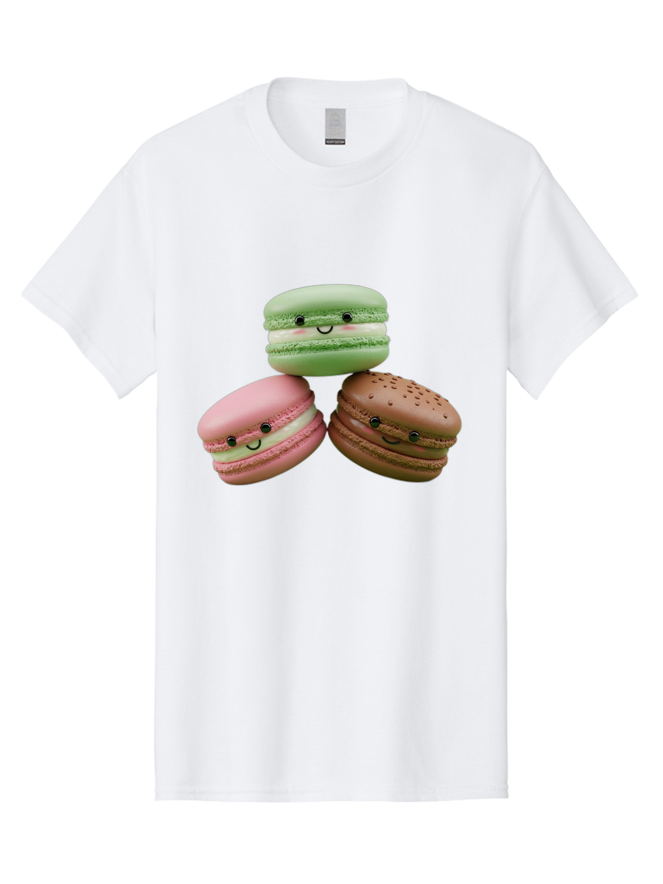 Happy-Macarons Men'S Graphic Tee, 100% Cotton, Comfortable Casual Summer Wear, Machine Washable, Cartoon Macarons, Smiling Faces, Pastel Colors, Cute Desserts, Sweet Treats, Dessert Art, French Macarons, Chocolate Macaron, Pink Macaron, Baa784