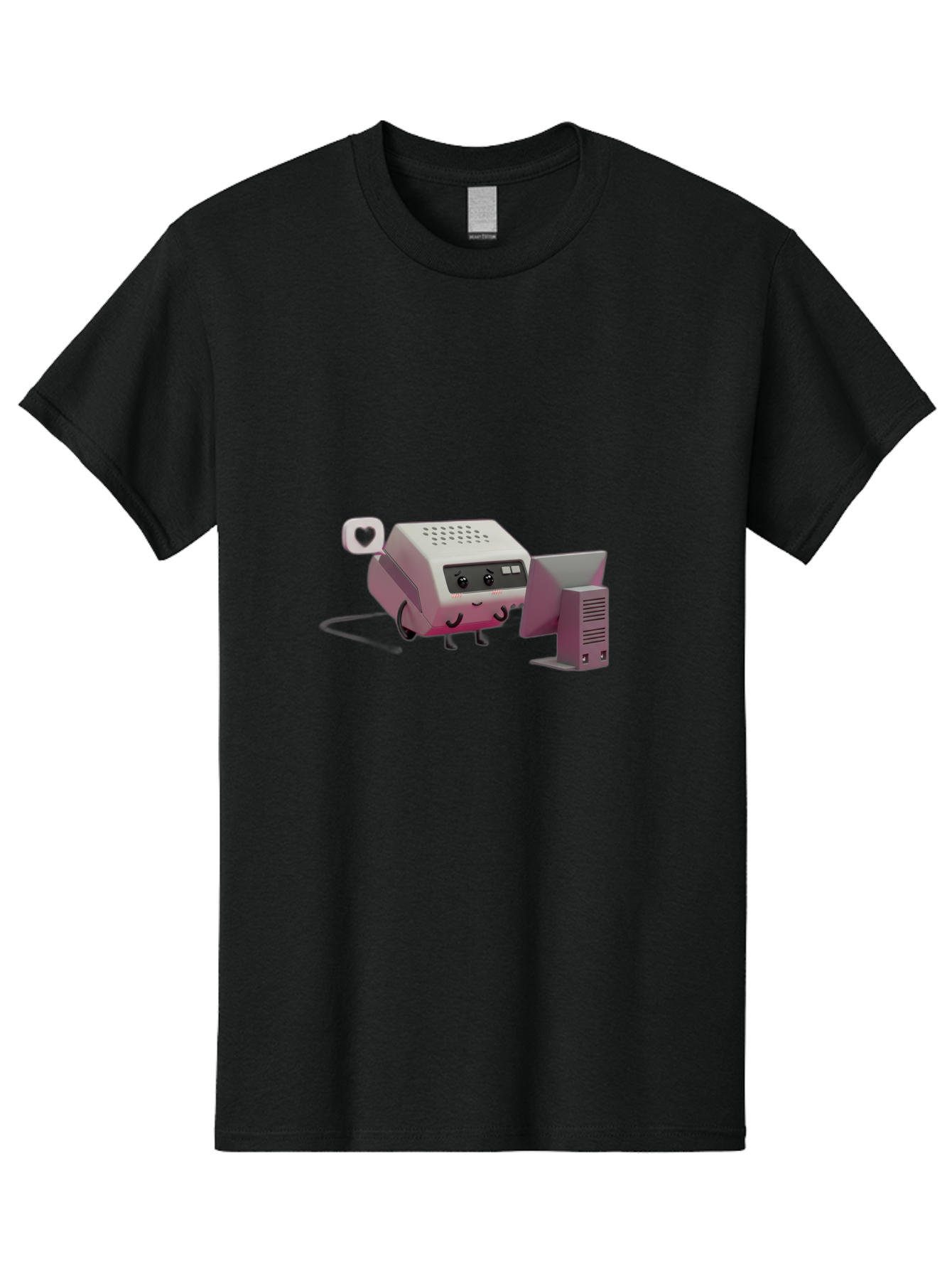 Heart-Icon-Modem-And-Monitor Men'S Graphic Tee, 100% Cotton, Comfortable Casual Summer Wear, Machine Washable, 3D Cartoon Printer, Printing Technology, Office Equipment, Cartoon Character, Computer Monitor, Printer Device, Purple Printer, Baa786