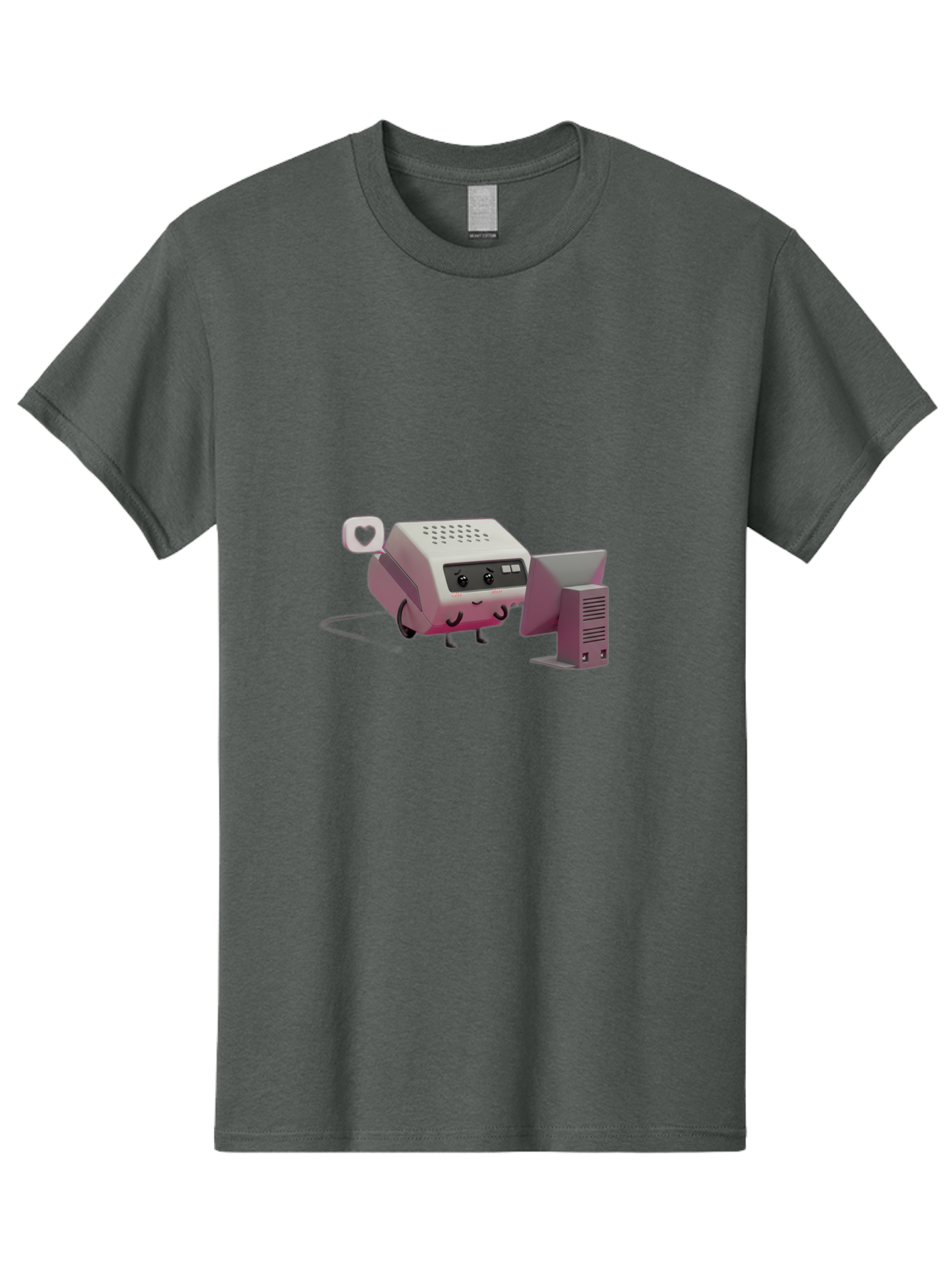 Heart-Icon-Modem-And-Monitor Men'S Graphic Tee, 100% Cotton, Comfortable Casual Summer Wear, Machine Washable, 3D Cartoon Printer, Printing Technology, Office Equipment, Cartoon Character, Computer Monitor, Printer Device, Purple Printer, Baa786