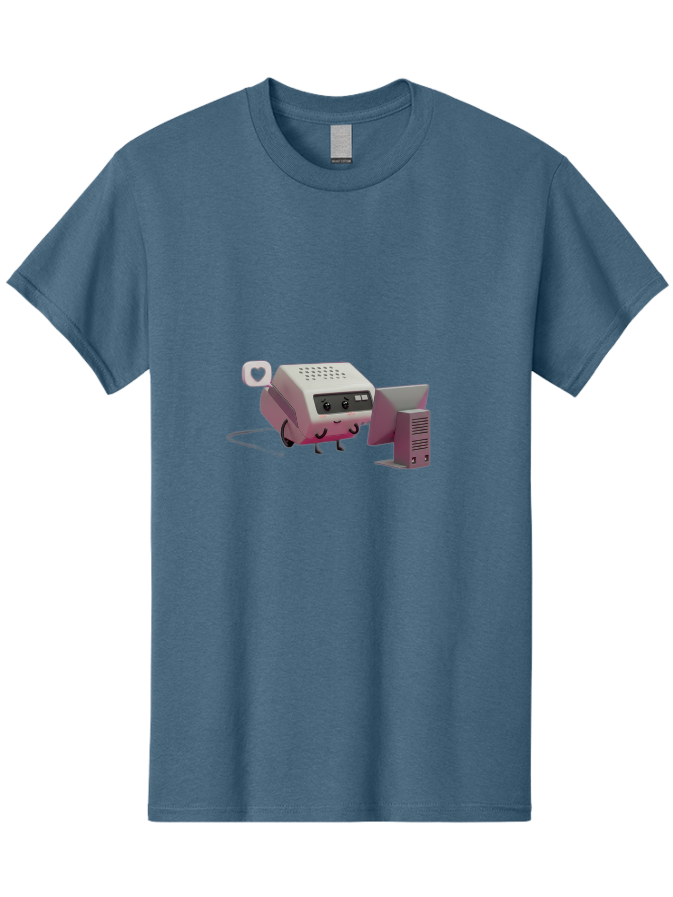 Heart-Icon-Modem-And-Monitor Men'S Graphic Tee, 100% Cotton, Comfortable Casual Summer Wear, Machine Washable, 3D Cartoon Printer, Printing Technology, Office Equipment, Cartoon Character, Computer Monitor, Printer Device, Purple Printer, Baa786