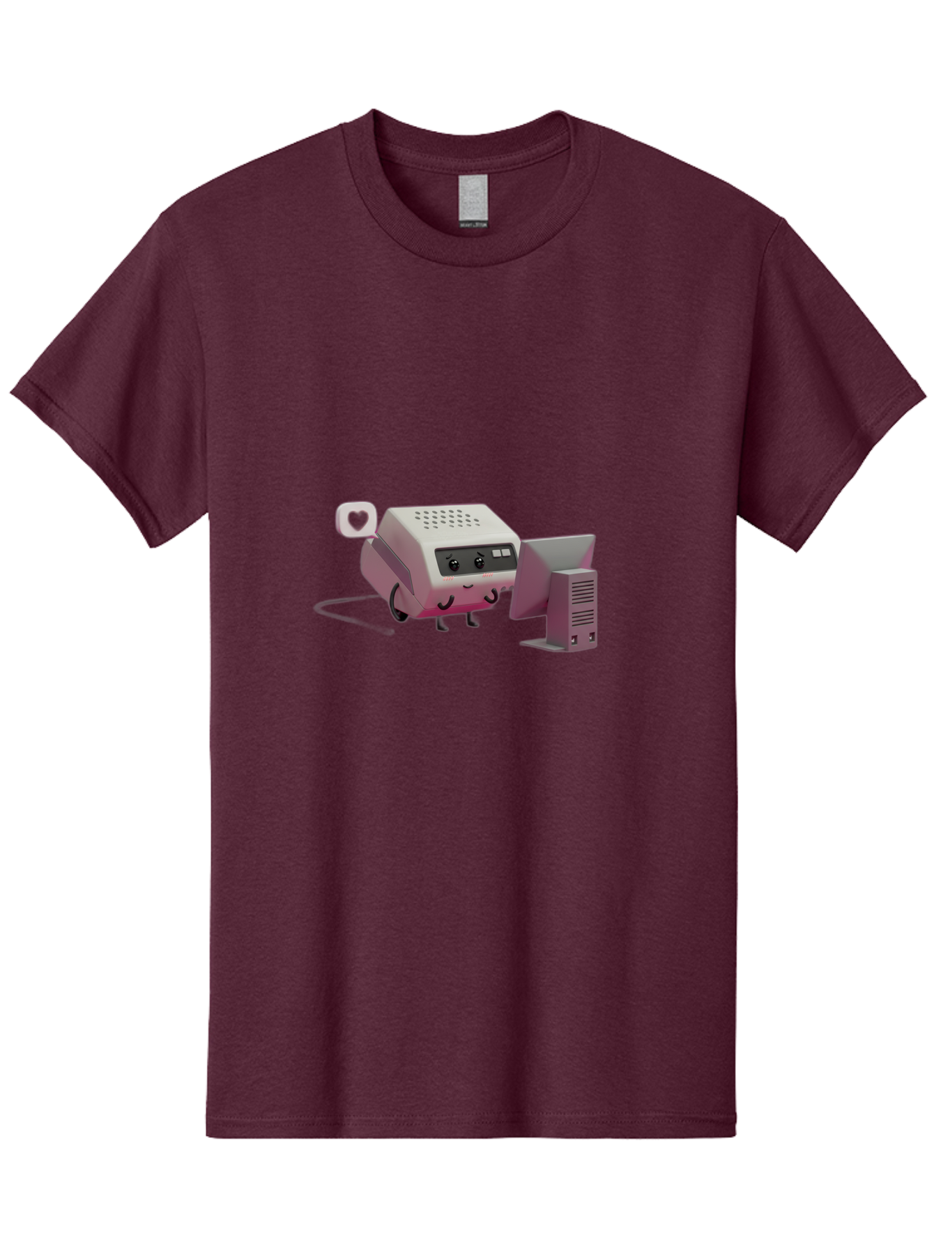 Heart-Icon-Modem-And-Monitor Men'S Graphic Tee, 100% Cotton, Comfortable Casual Summer Wear, Machine Washable, 3D Cartoon Printer, Printing Technology, Office Equipment, Cartoon Character, Computer Monitor, Printer Device, Purple Printer, Baa786