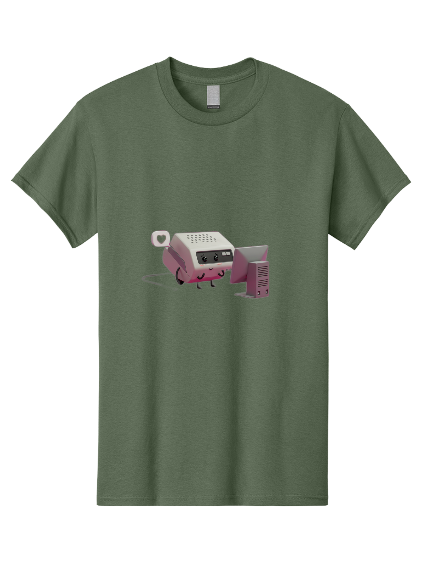 Heart-Icon-Modem-And-Monitor Men'S Graphic Tee, 100% Cotton, Comfortable Casual Summer Wear, Machine Washable, 3D Cartoon Printer, Printing Technology, Office Equipment, Cartoon Character, Computer Monitor, Printer Device, Purple Printer, Baa786