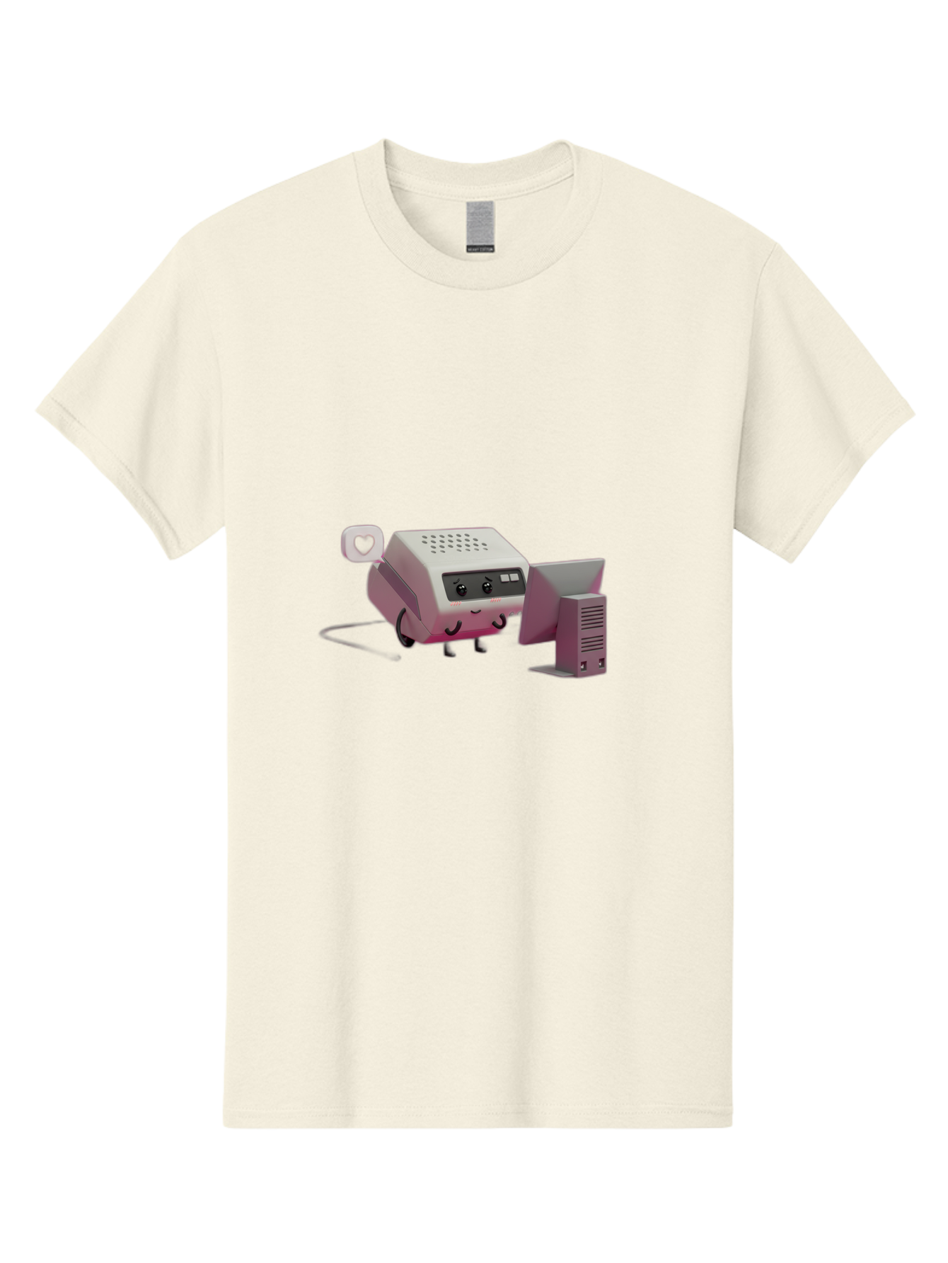 Heart-Icon-Modem-And-Monitor Men'S Graphic Tee, 100% Cotton, Comfortable Casual Summer Wear, Machine Washable, 3D Cartoon Printer, Printing Technology, Office Equipment, Cartoon Character, Computer Monitor, Printer Device, Purple Printer, Baa786