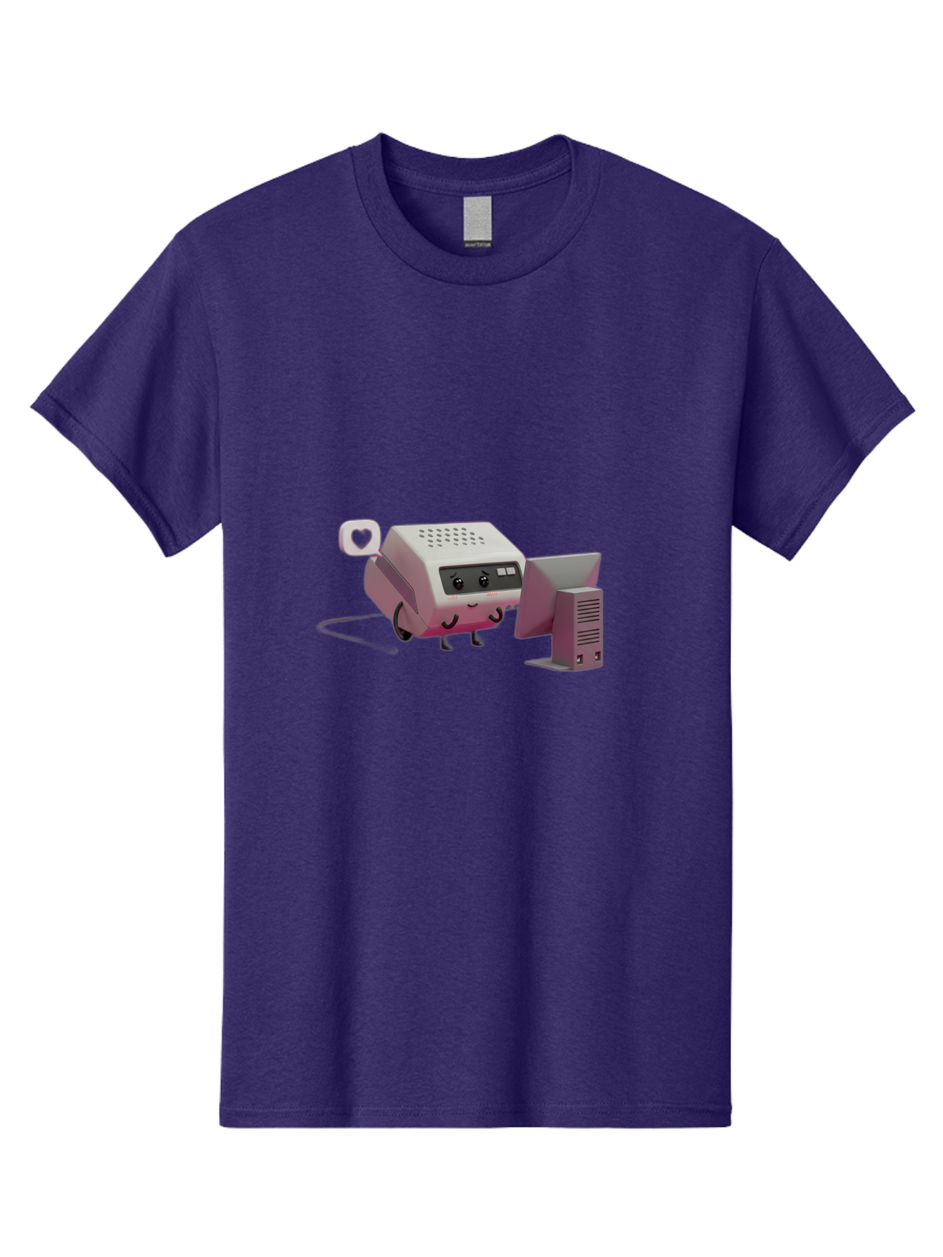 Heart-Icon-Modem-And-Monitor Men'S Graphic Tee, 100% Cotton, Comfortable Casual Summer Wear, Machine Washable, 3D Cartoon Printer, Printing Technology, Office Equipment, Cartoon Character, Computer Monitor, Printer Device, Purple Printer, Baa786